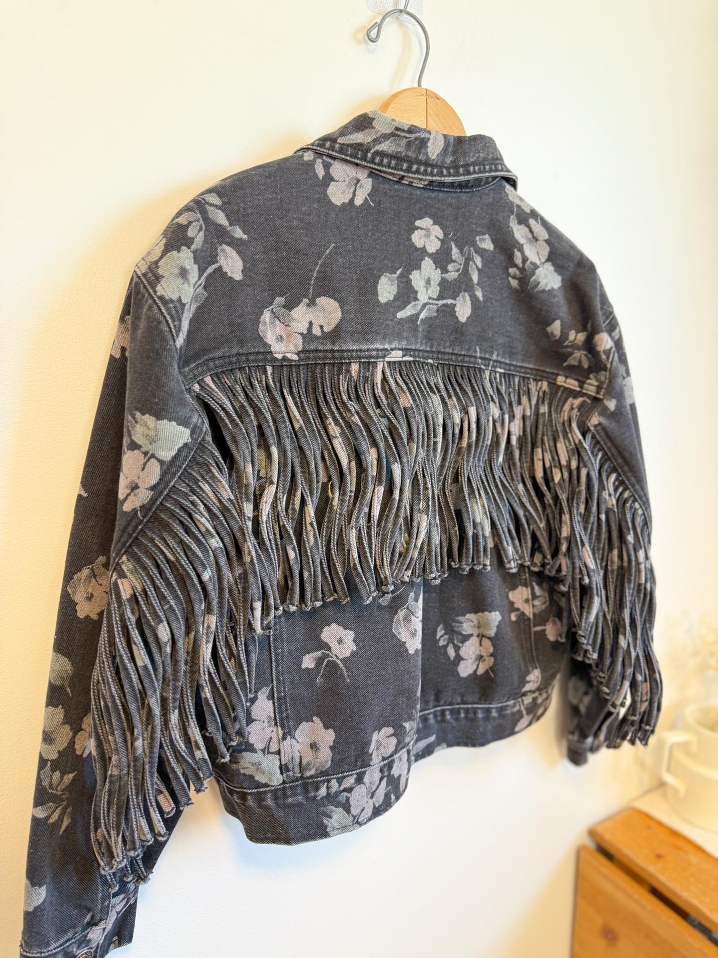 Saltwater Luxe Floral Denim Jacket with Tassels (Size S/M)