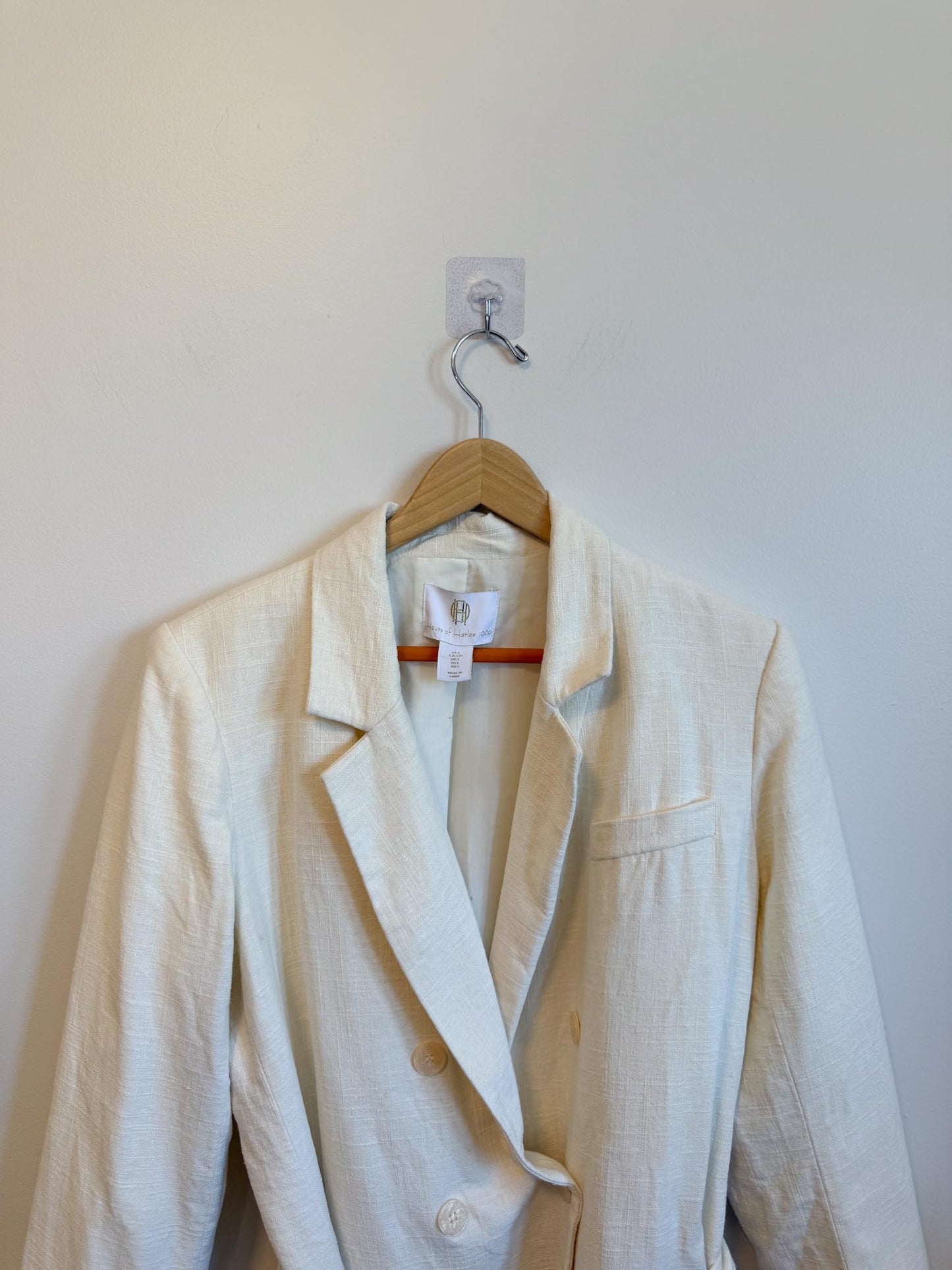 House of Harlow Cream Linen-Blend Blazer with Belt (Size L)