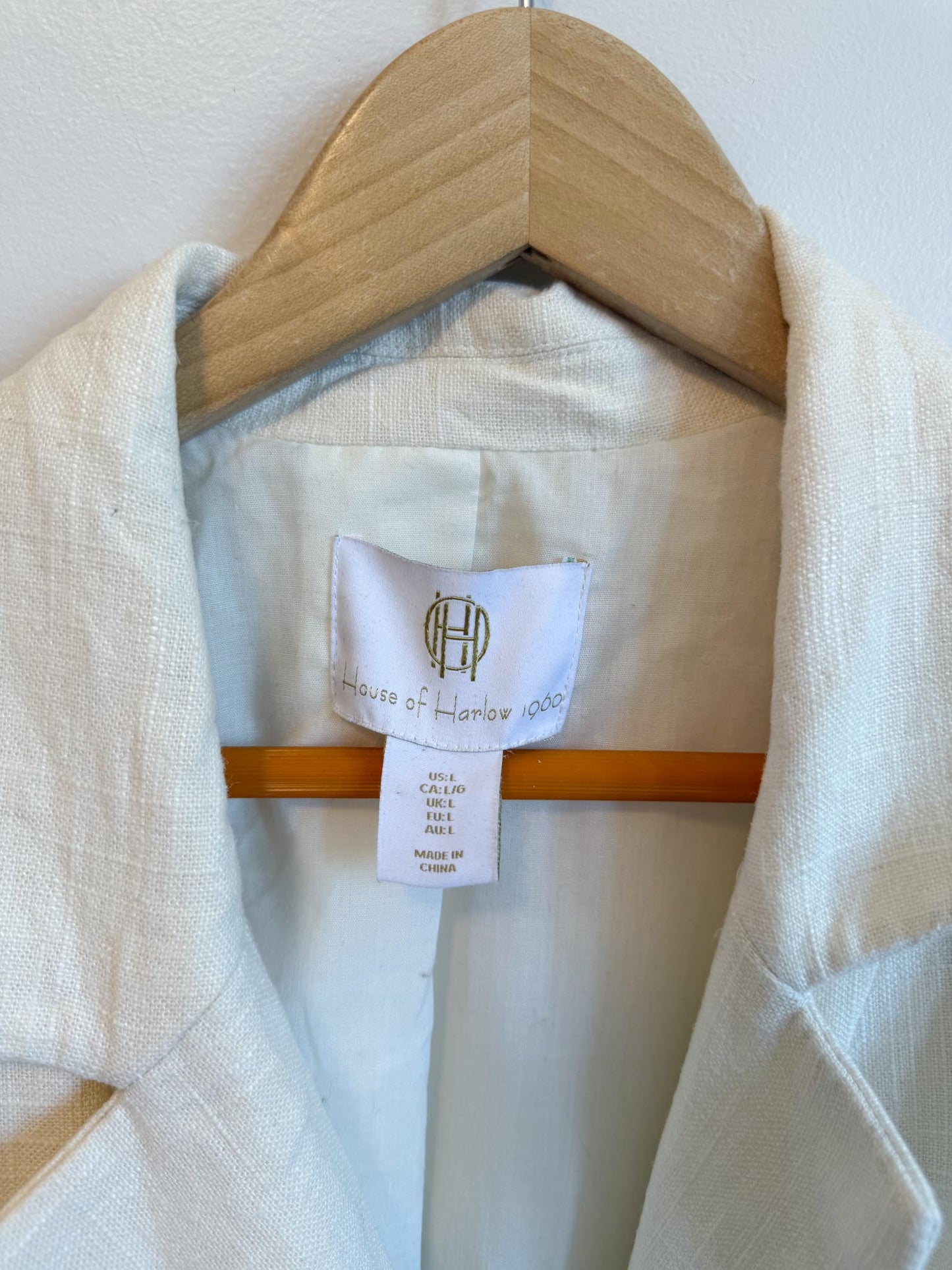 House of Harlow Cream Linen-Blend Blazer with Belt (Size L)