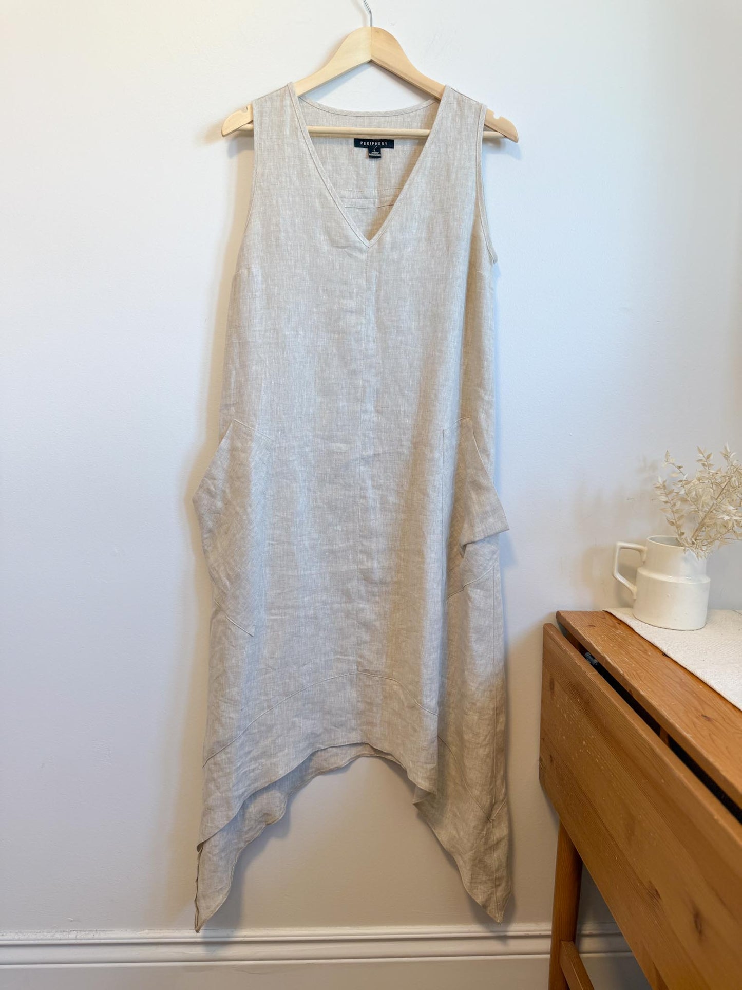 Periphery Canadian Linen Assymetrical Midi Dress in Oatmeal (Size S/M)