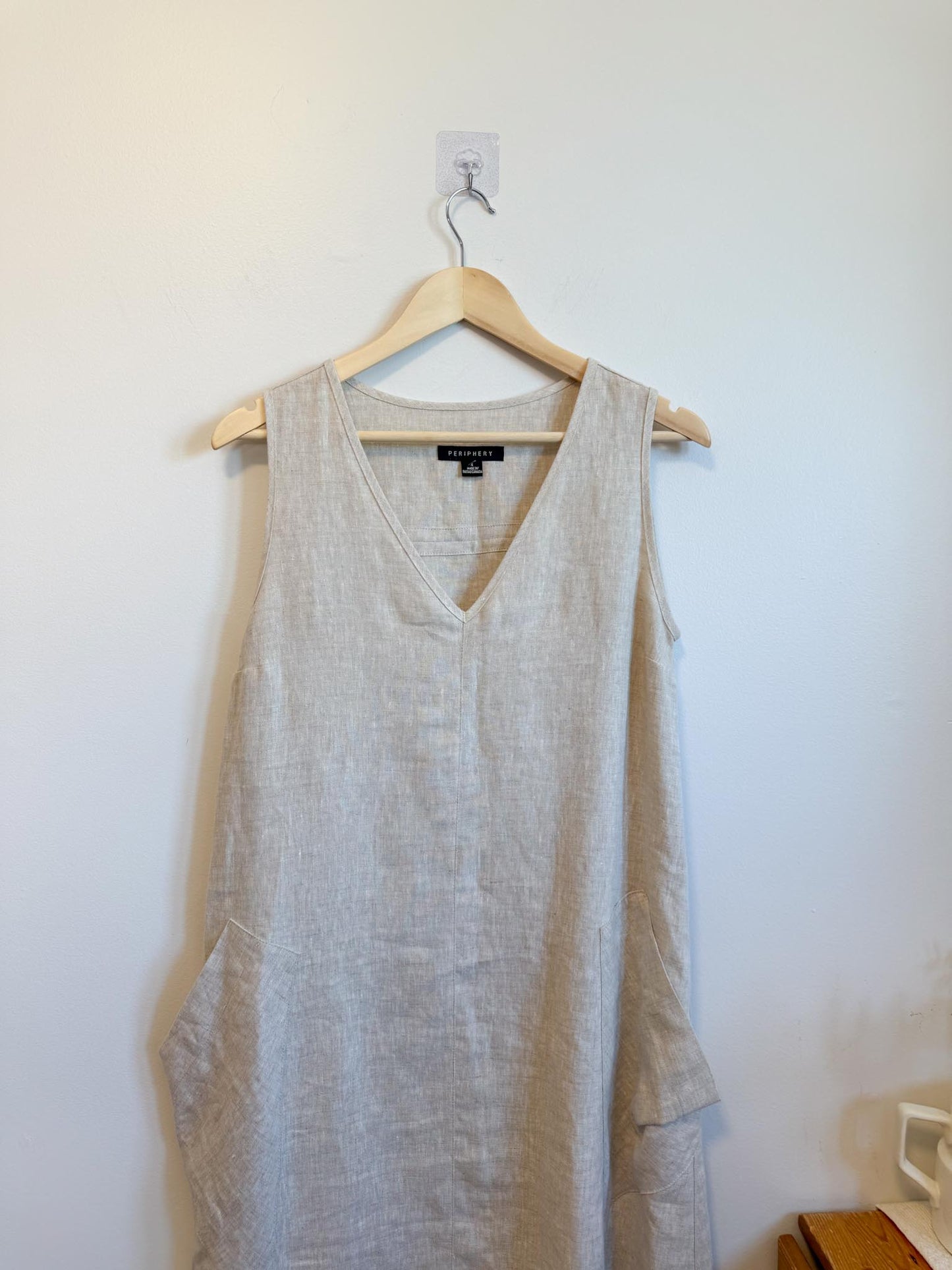 Periphery Canadian Linen Assymetrical Midi Dress in Oatmeal (Size S/M)