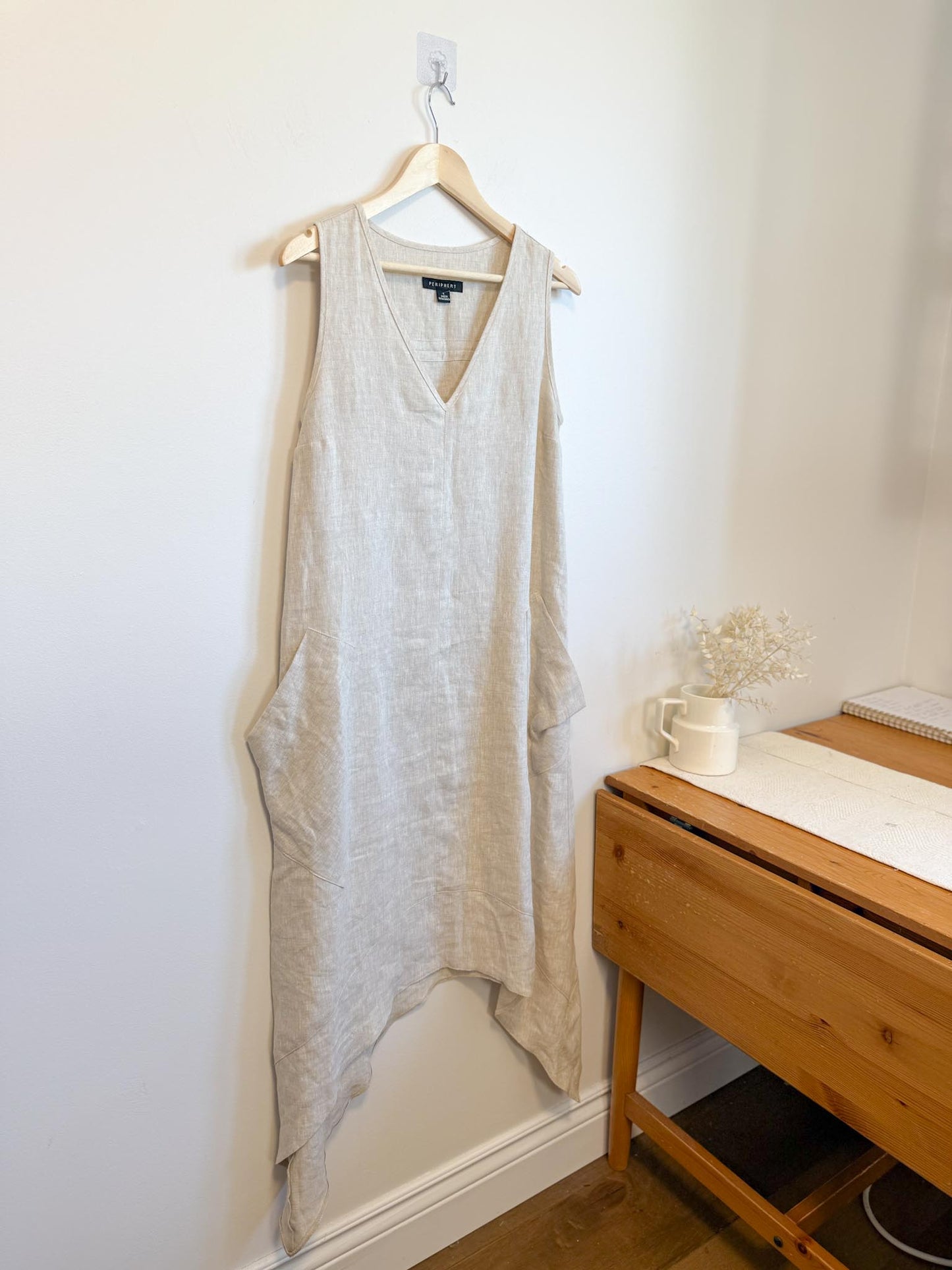 Periphery Canadian Linen Assymetrical Midi Dress in Oatmeal (Size S/M)