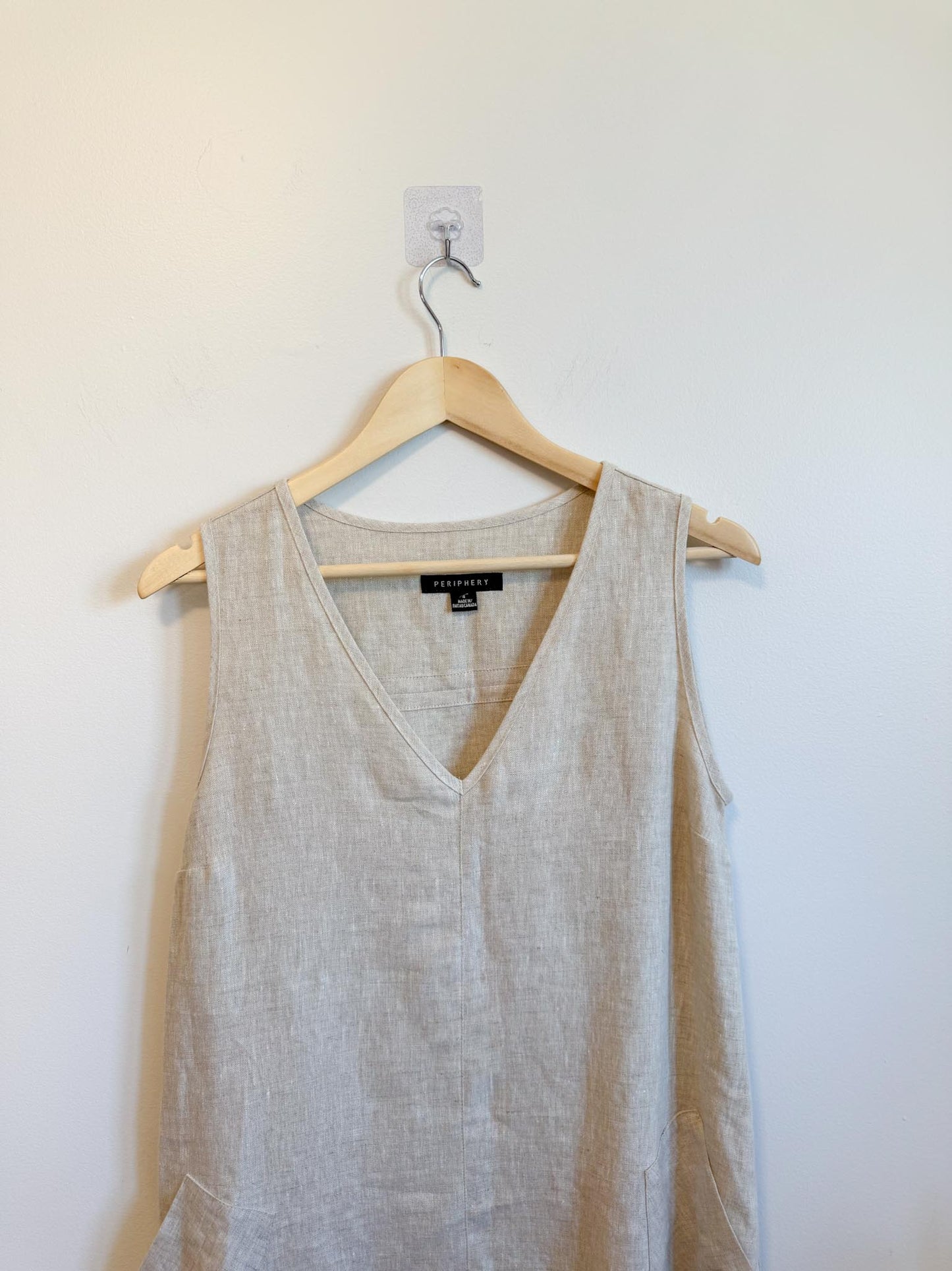 Periphery Canadian Linen Assymetrical Midi Dress in Oatmeal (Size S/M)