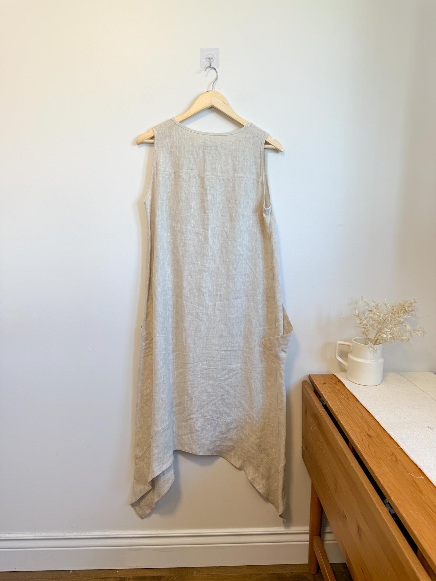 Periphery Canadian Linen Assymetrical Midi Dress in Oatmeal (Size S/M)