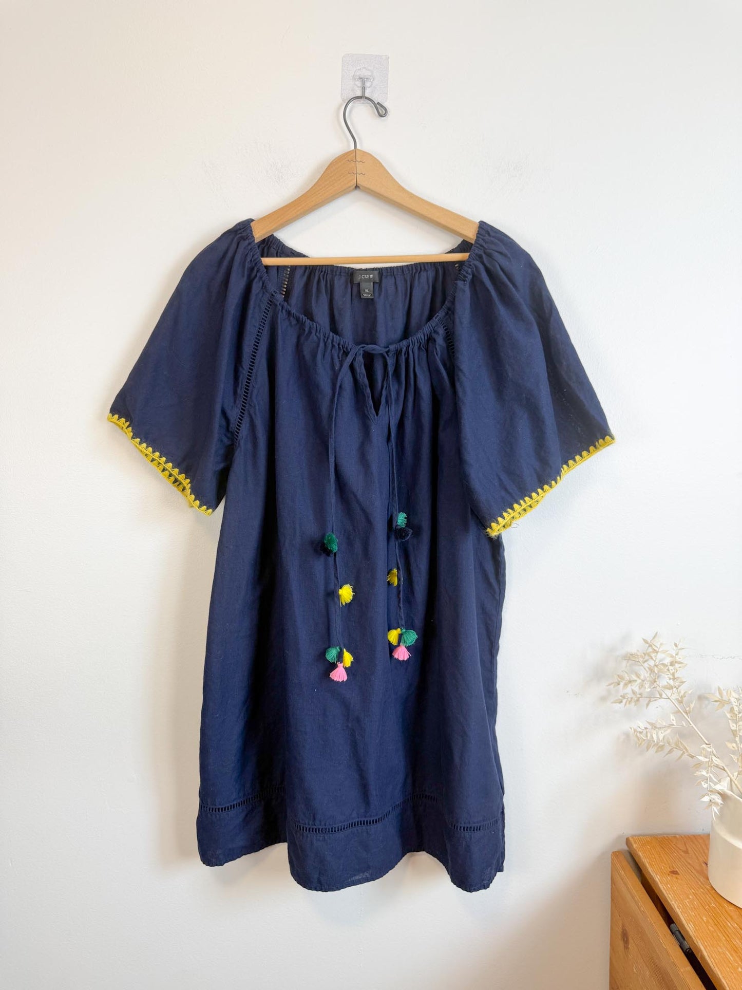 J.Crew "Embroidered Linen Blend Cover Up Tunic Dress in Navy"