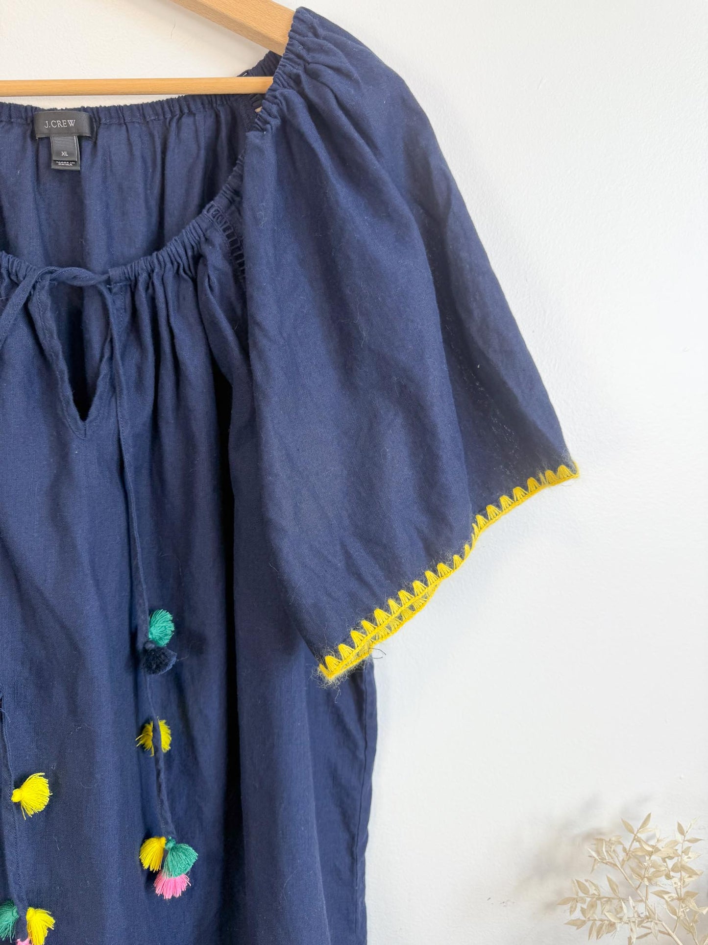 J.Crew "Embroidered Linen Blend Cover Up Tunic Dress in Navy"