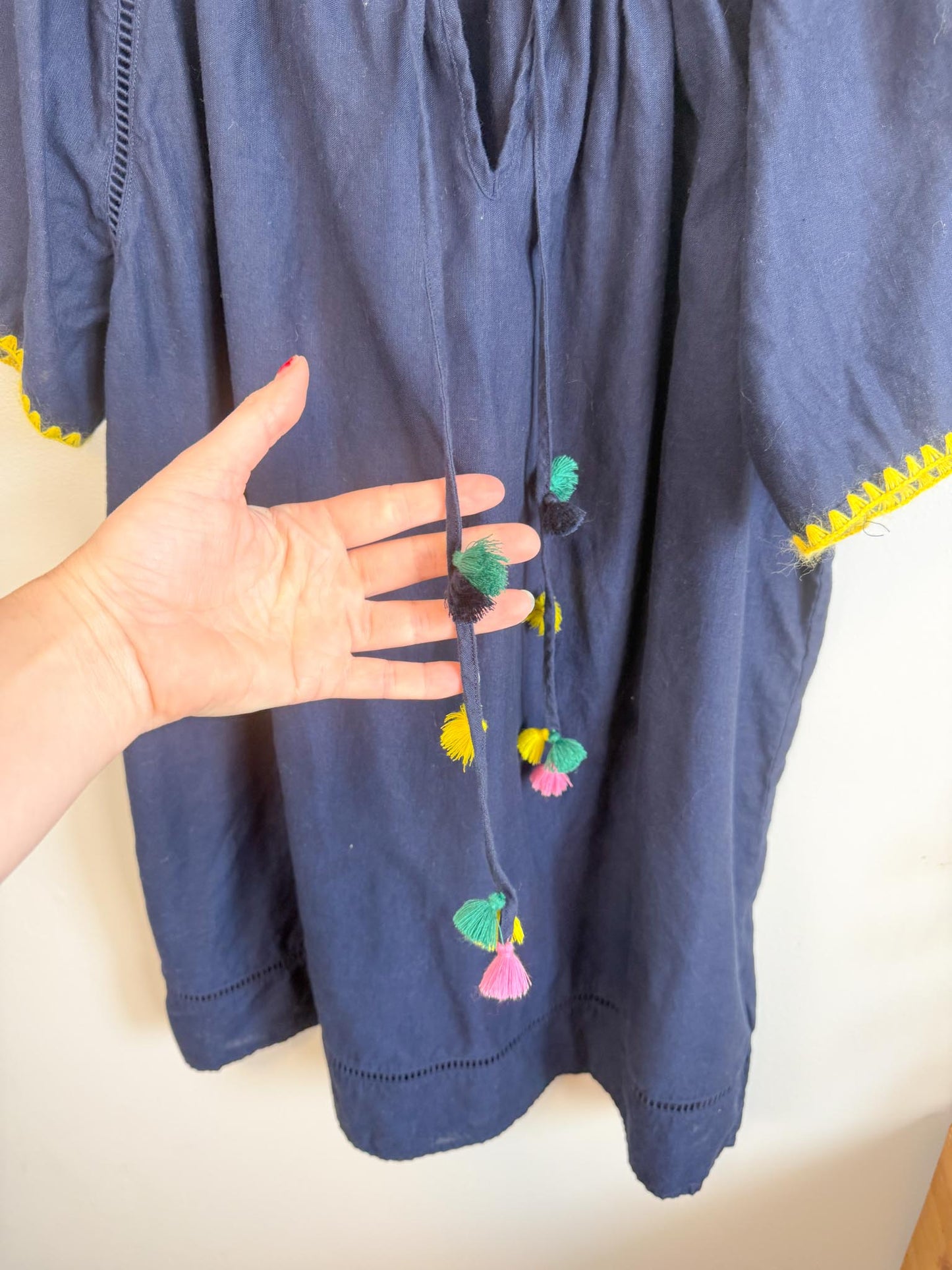 J.Crew "Embroidered Linen Blend Cover Up Tunic Dress in Navy"