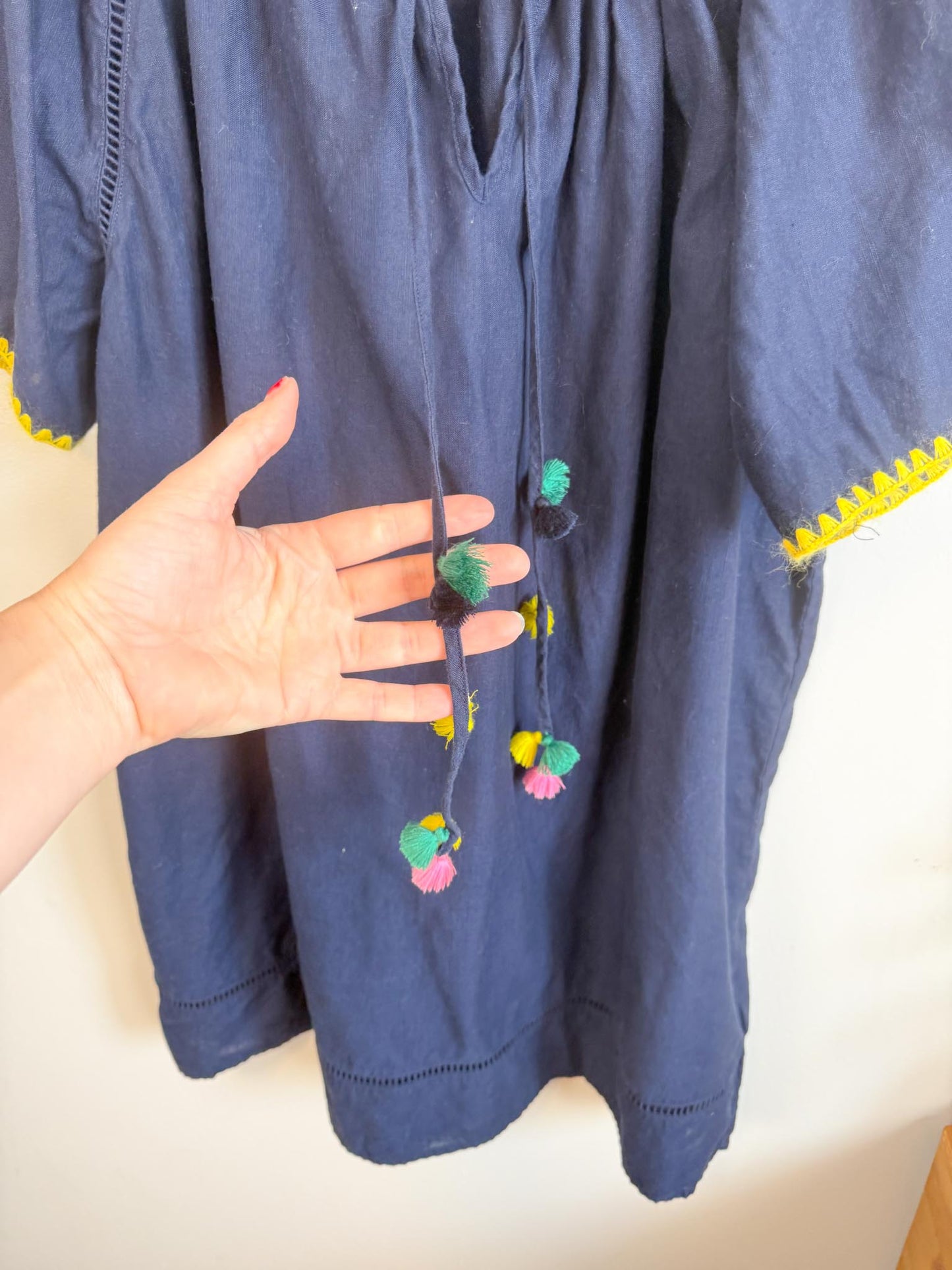 J.Crew "Embroidered Linen Blend Cover Up Tunic Dress in Navy"