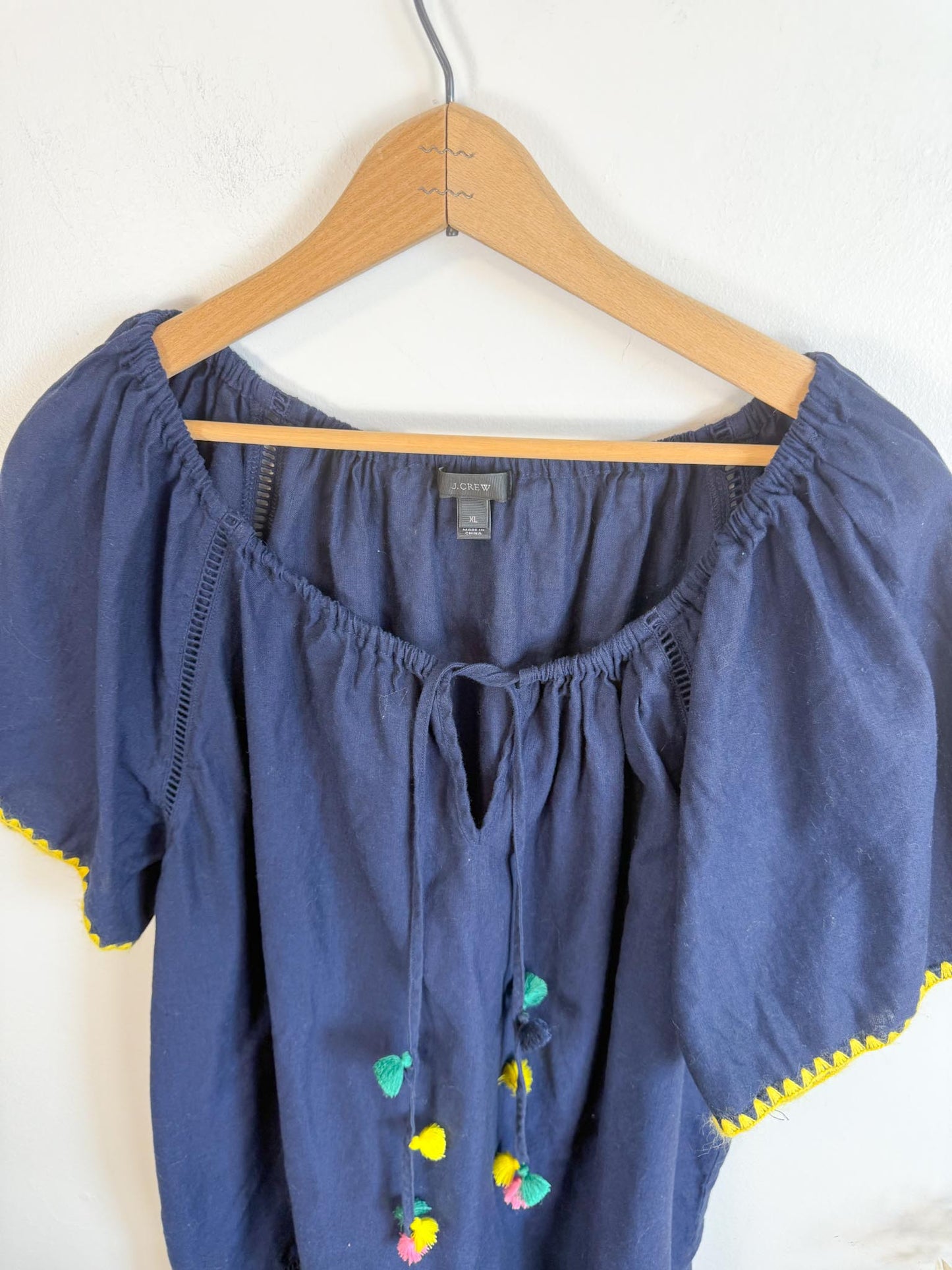 J.Crew "Embroidered Linen Blend Cover Up Tunic Dress in Navy"