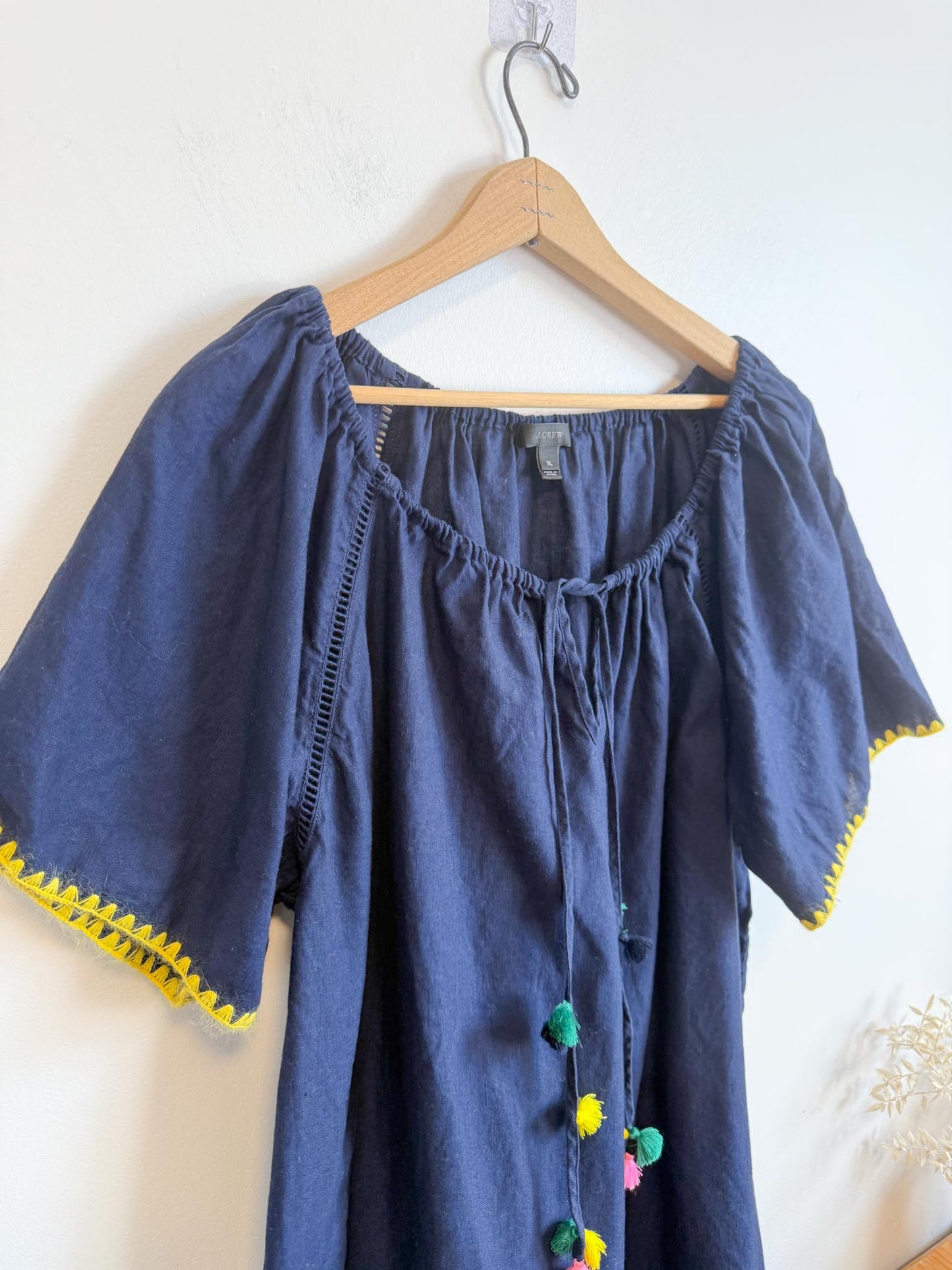 J.Crew "Embroidered Linen Blend Cover Up Tunic Dress in Navy"
