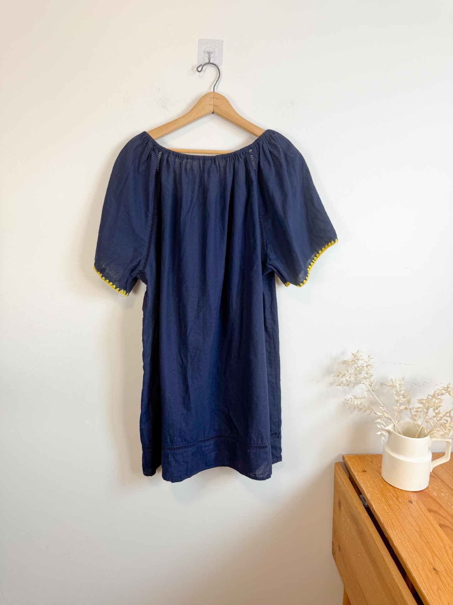 J.Crew "Embroidered Linen Blend Cover Up Tunic Dress in Navy"