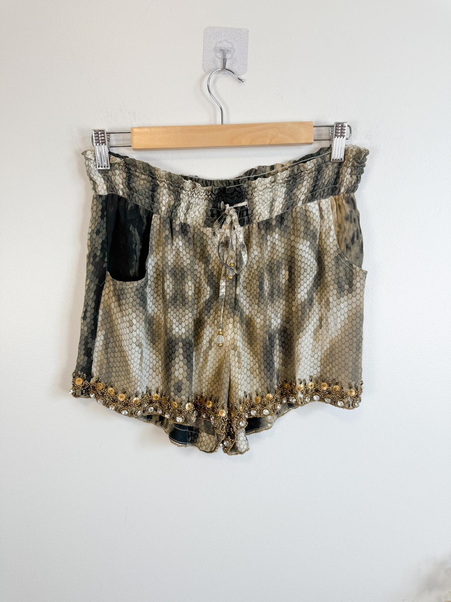 TAJ by Sabrina Sustainable "Snake Print Sequin Shorts" (Size S)
