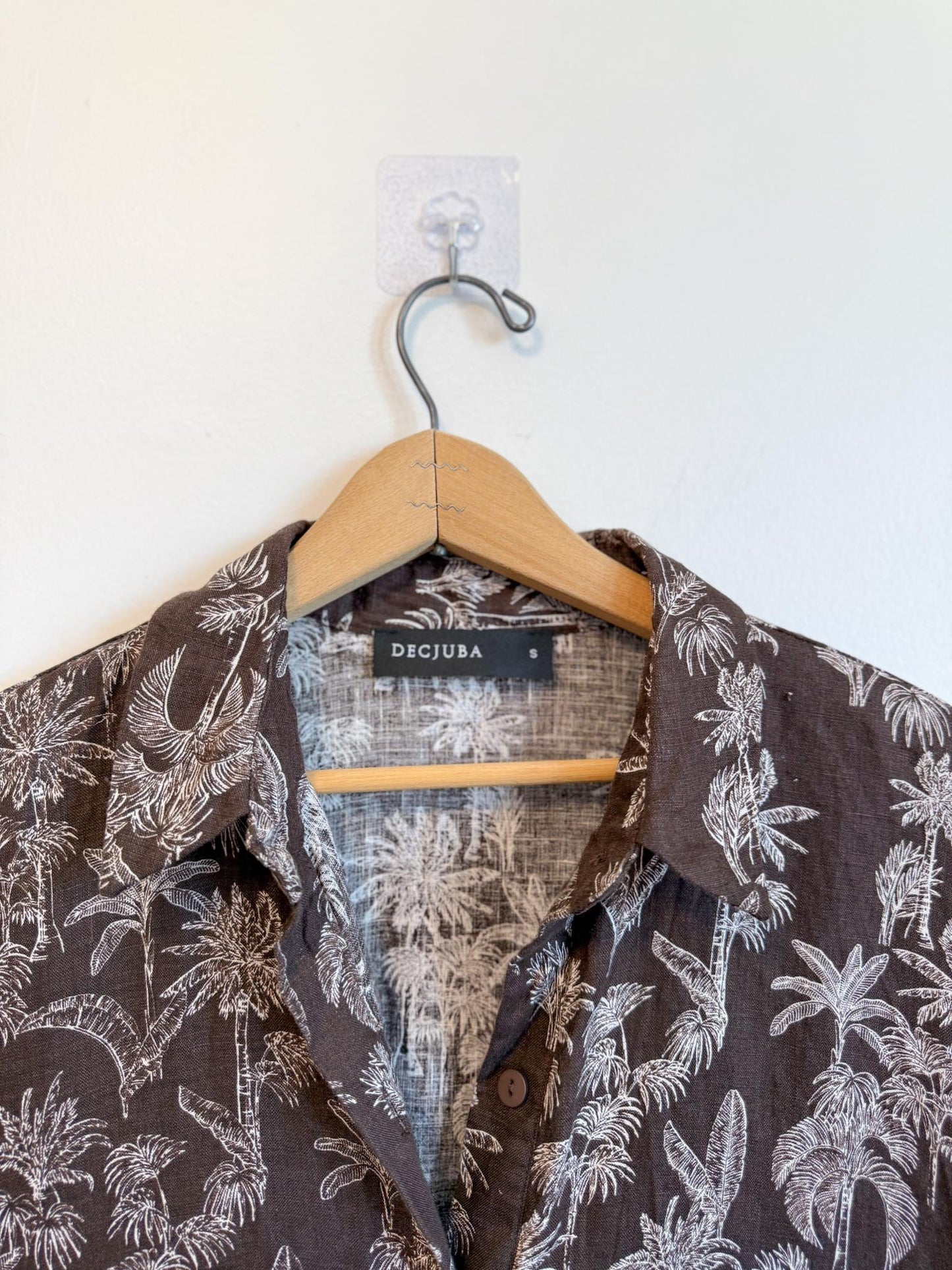 DECJUBA Babydoll Linen Mini Dress in Brown/White Print (Size S-L)
