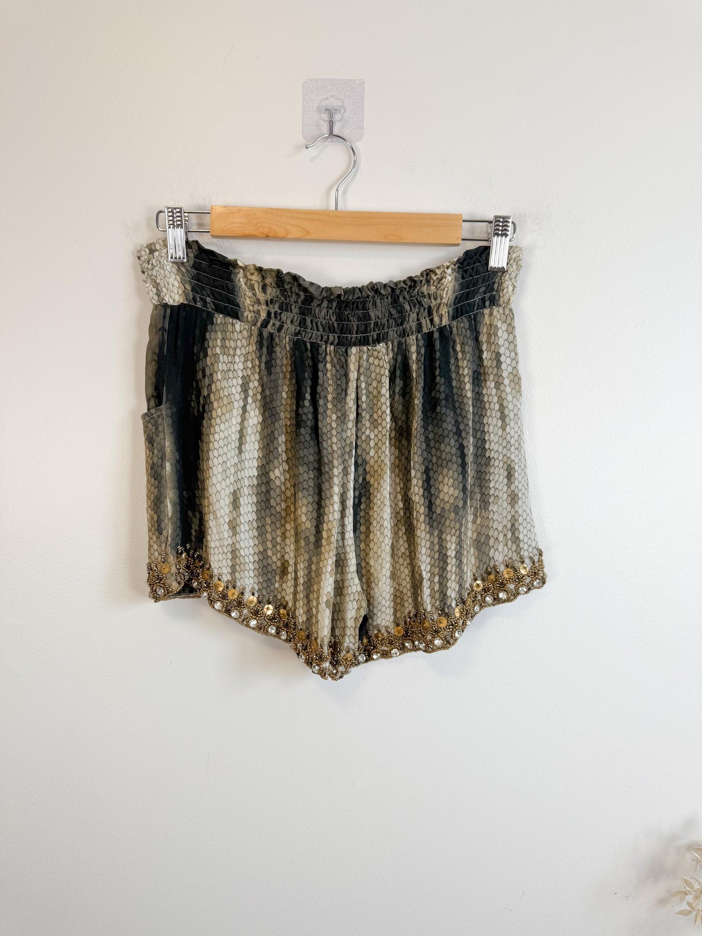 TAJ by Sabrina Sustainable "Snake Print Sequin Shorts" (Size S)