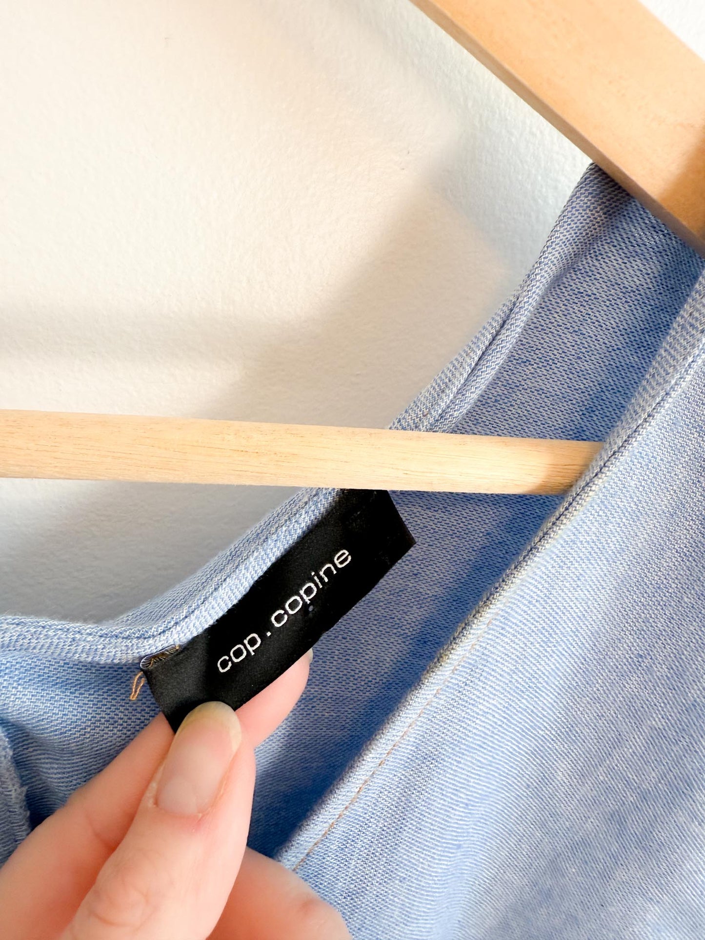 Cop.Copine "Ponctuel Denim Top in Light Wash" (Size L)