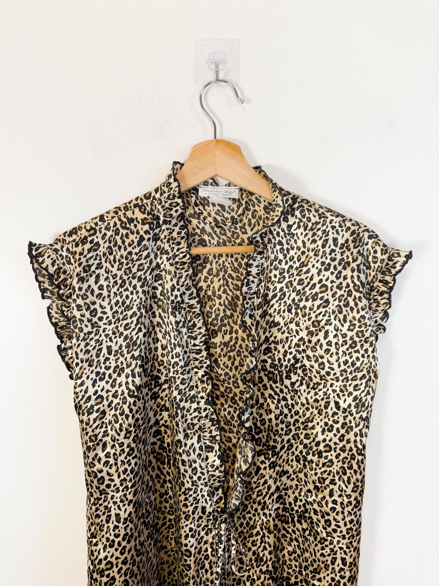 Vintage Leopard Print Blouse with Front Tie (Size L)