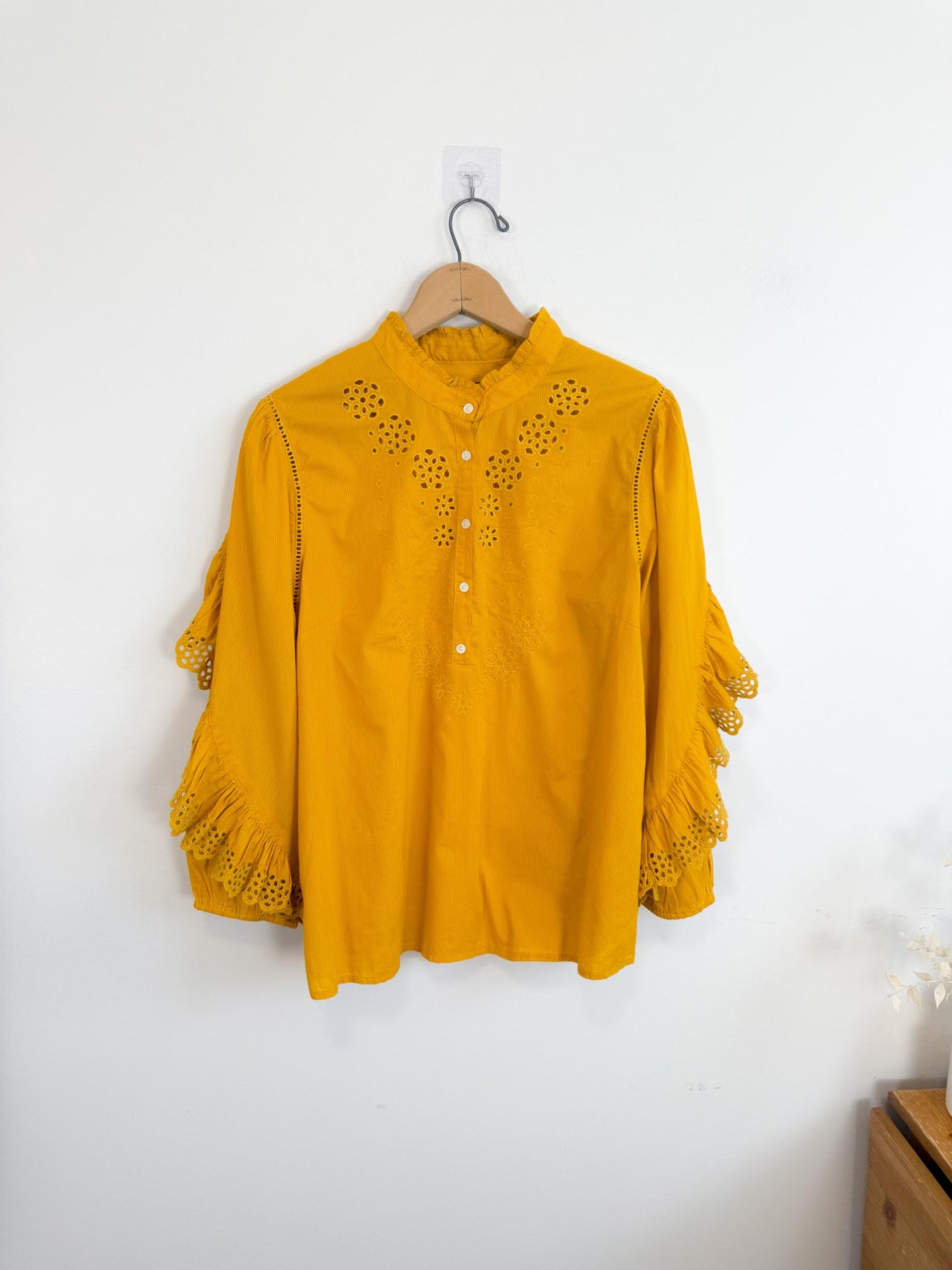J.Crew Ruffled Eyelet Blouse in Mustard (Size M/L)
