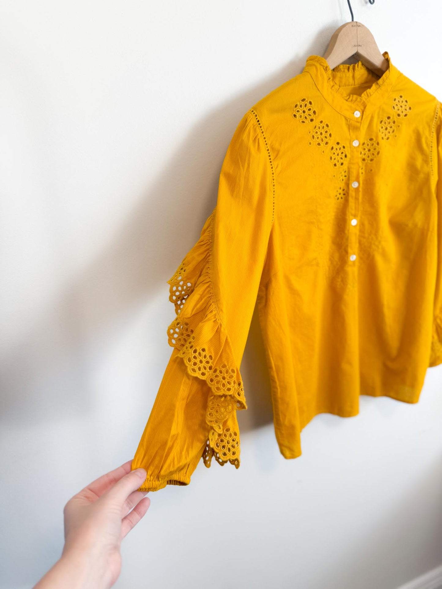 J.Crew Ruffled Eyelet Blouse in Mustard (Size M/L)
