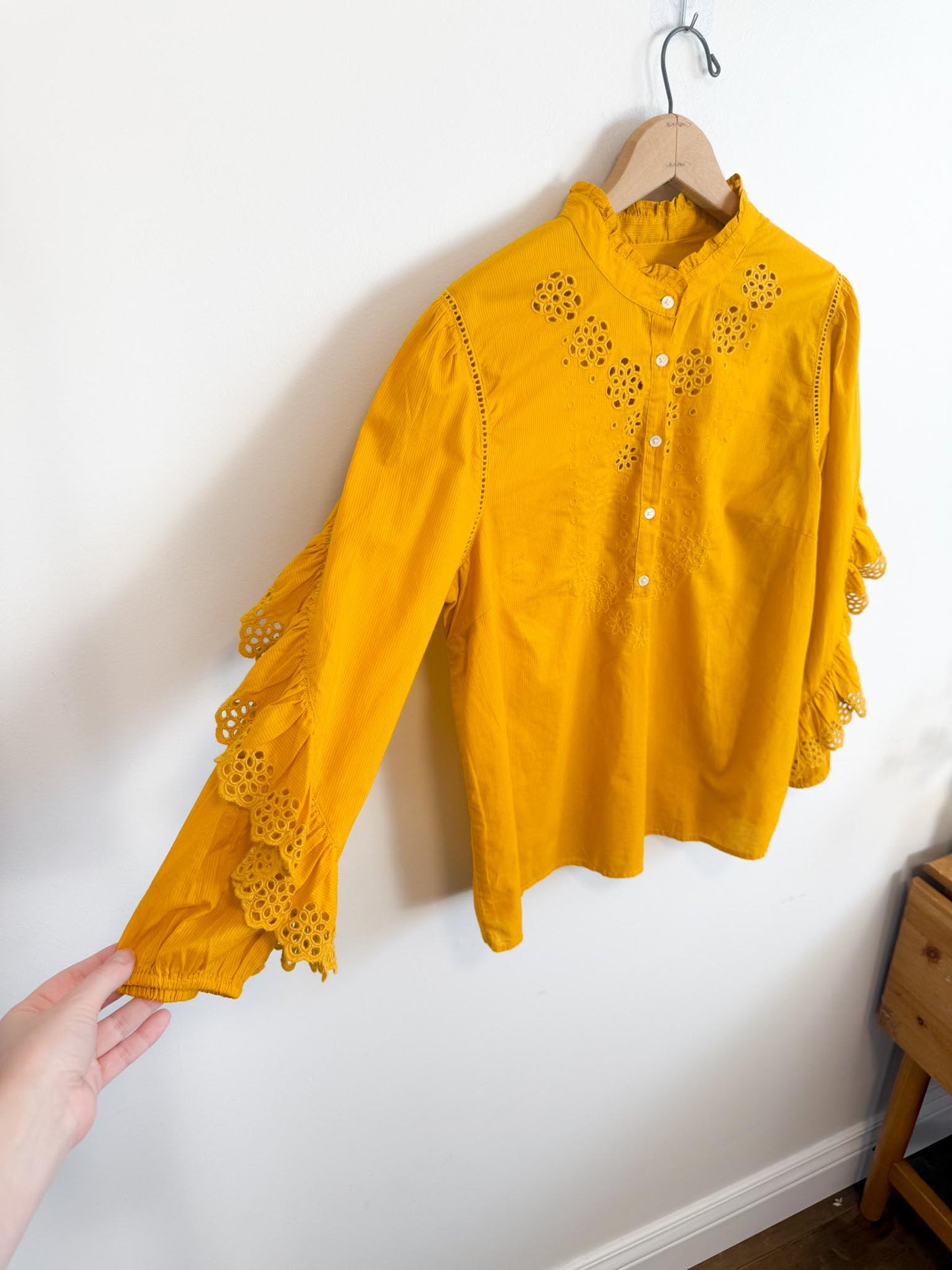J.Crew Ruffled Eyelet Blouse in Mustard (Size M/L)
