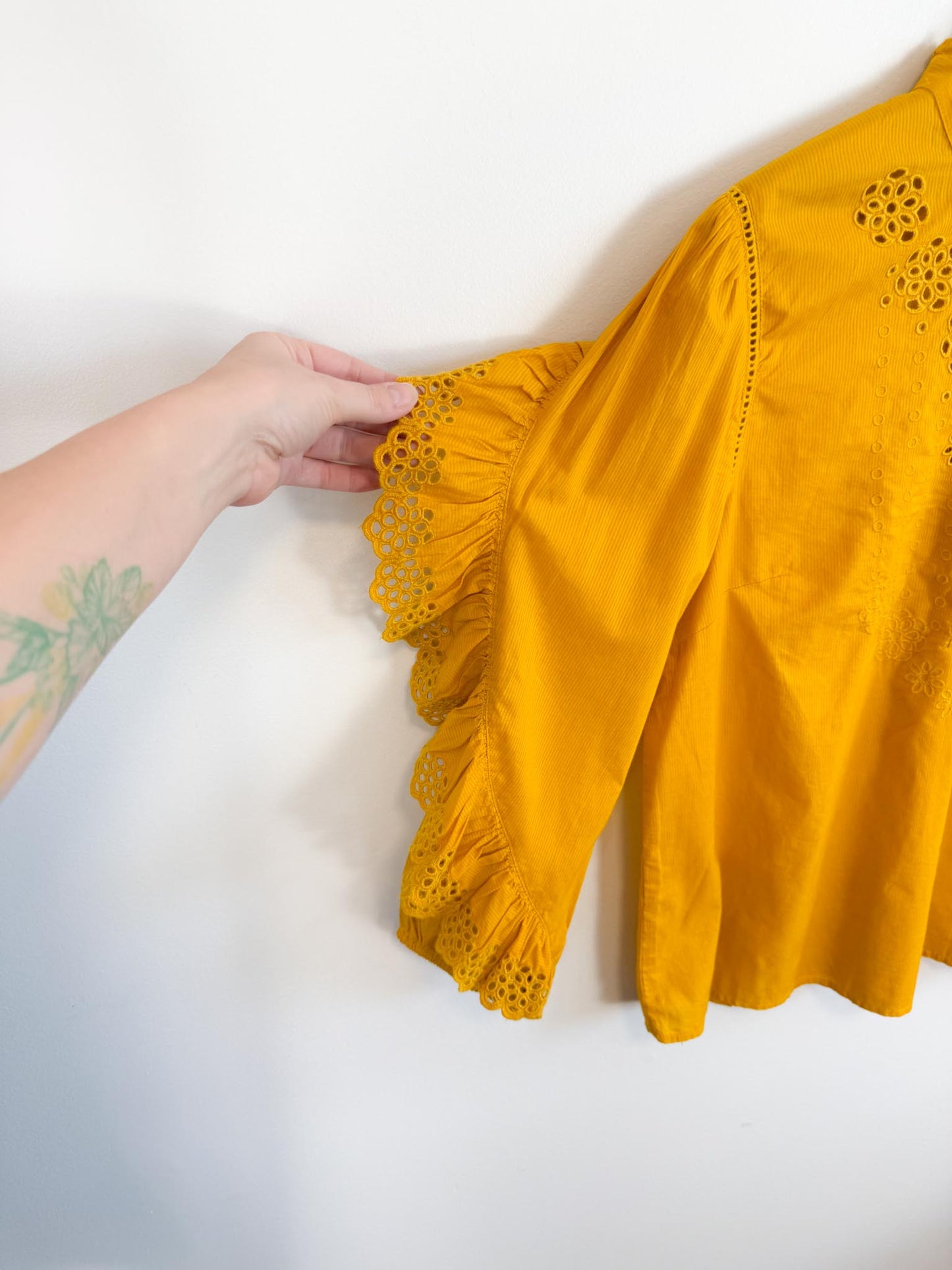 J.Crew Ruffled Eyelet Blouse in Mustard (Size M/L)