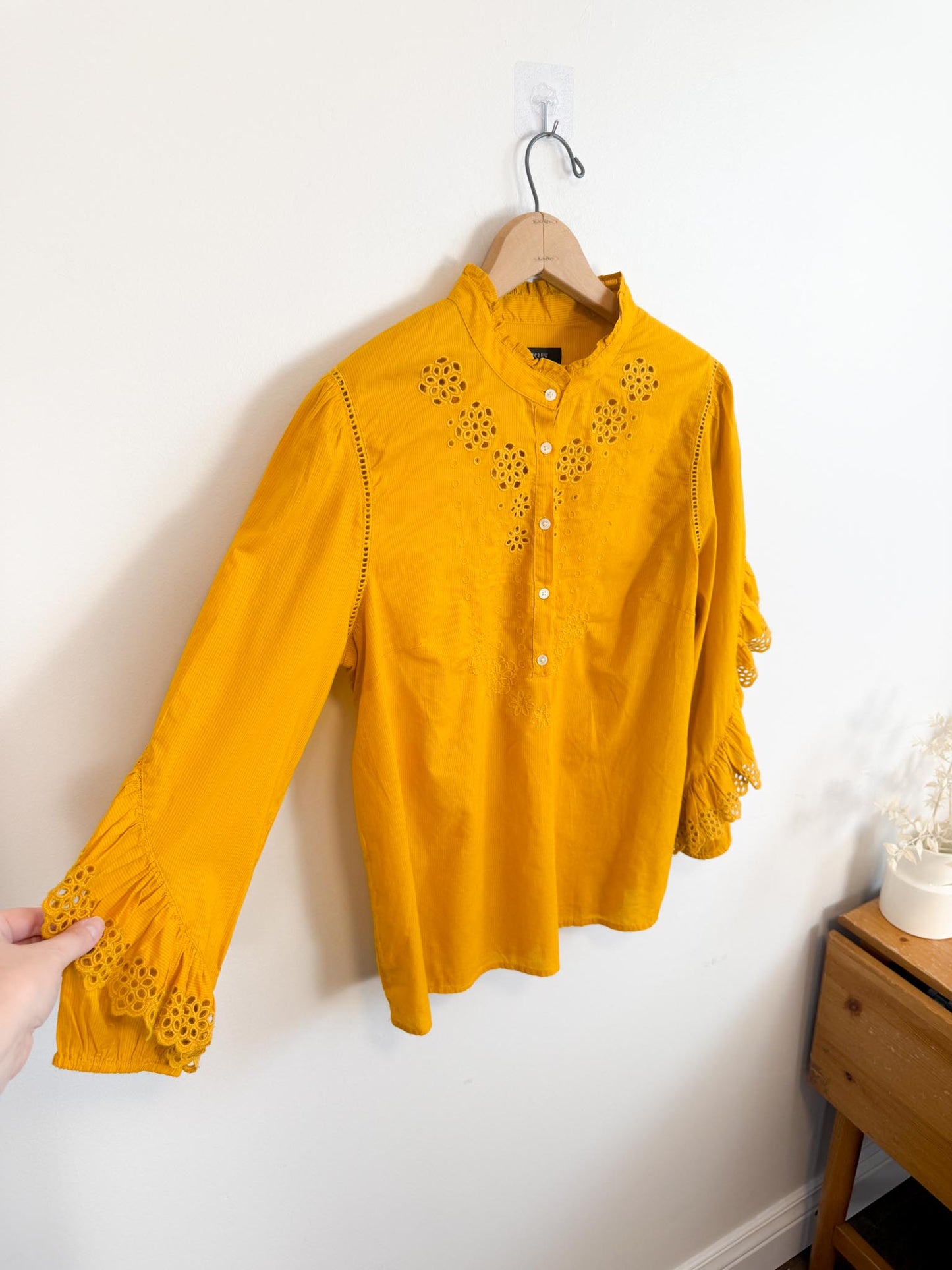 J.Crew Ruffled Eyelet Blouse in Mustard (Size M/L)