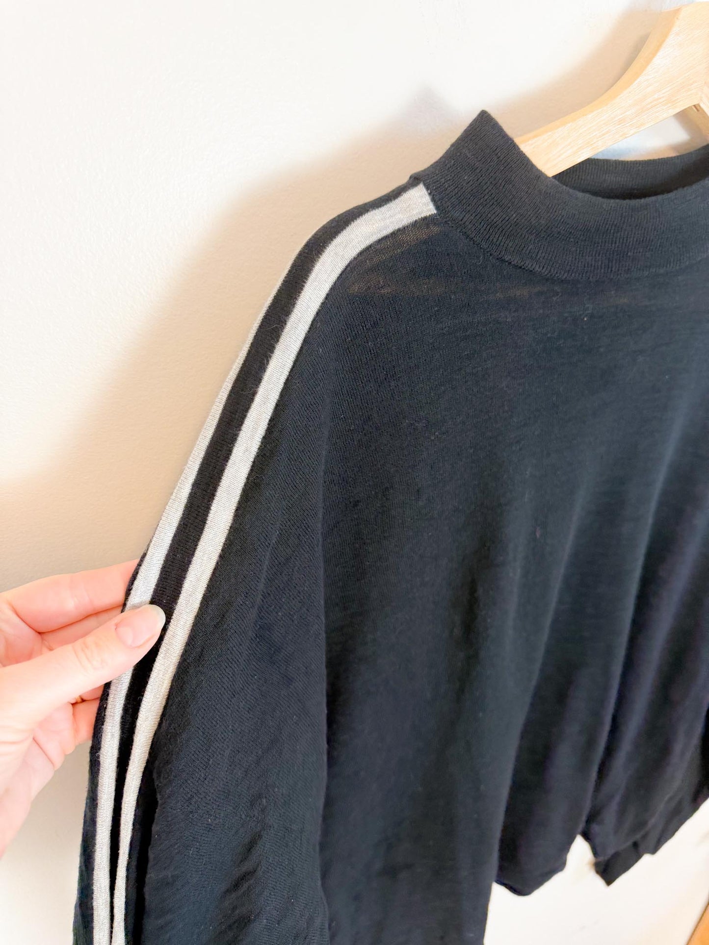 360 Sweater "Essie Sweater in Black with Arm Stripe" (Size XS-M