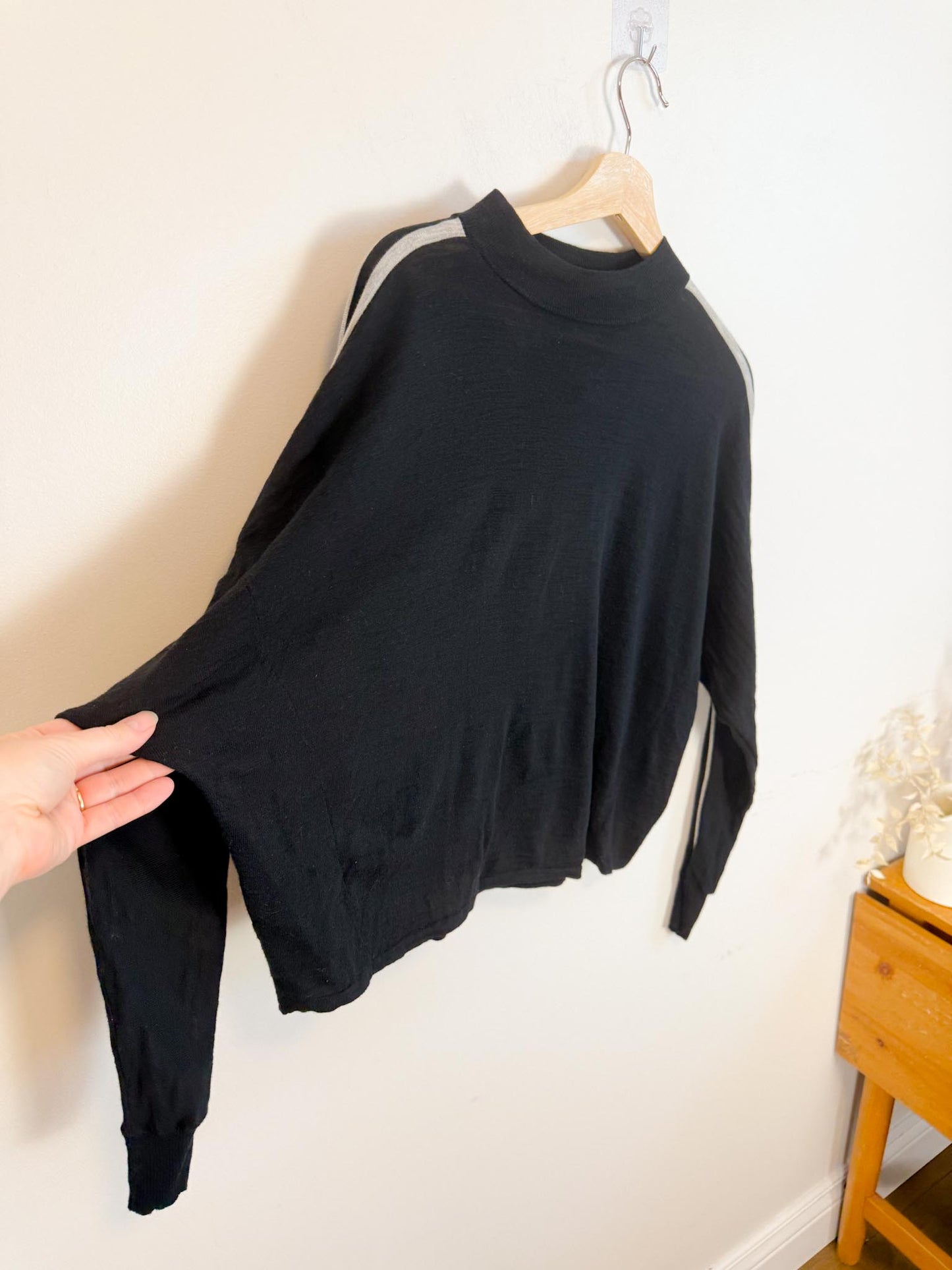 360 Sweater "Essie Sweater in Black with Arm Stripe" (Size XS-M