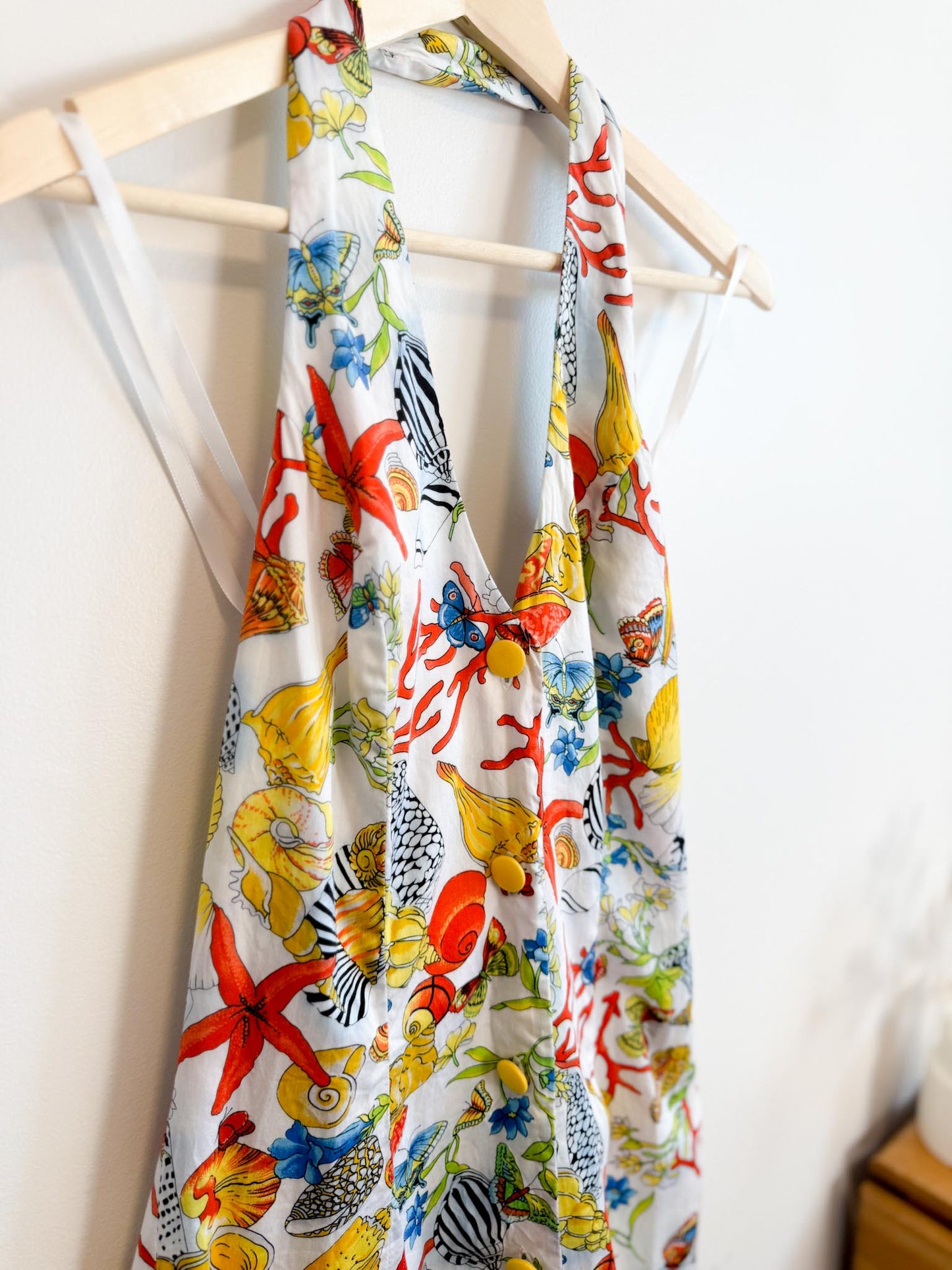 Ryerson School of Fashion Starfish & Seashell Print Halter Mini Dress (Size S/M)