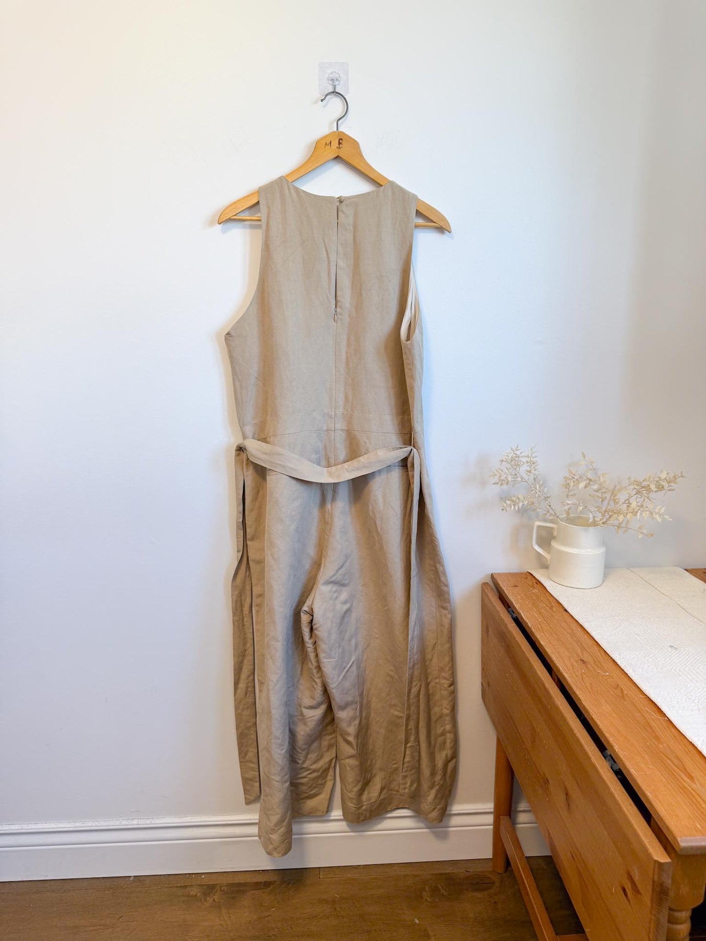 Banana Republic Wide Leg Linen Jumpsuit in Beige (Size 16)