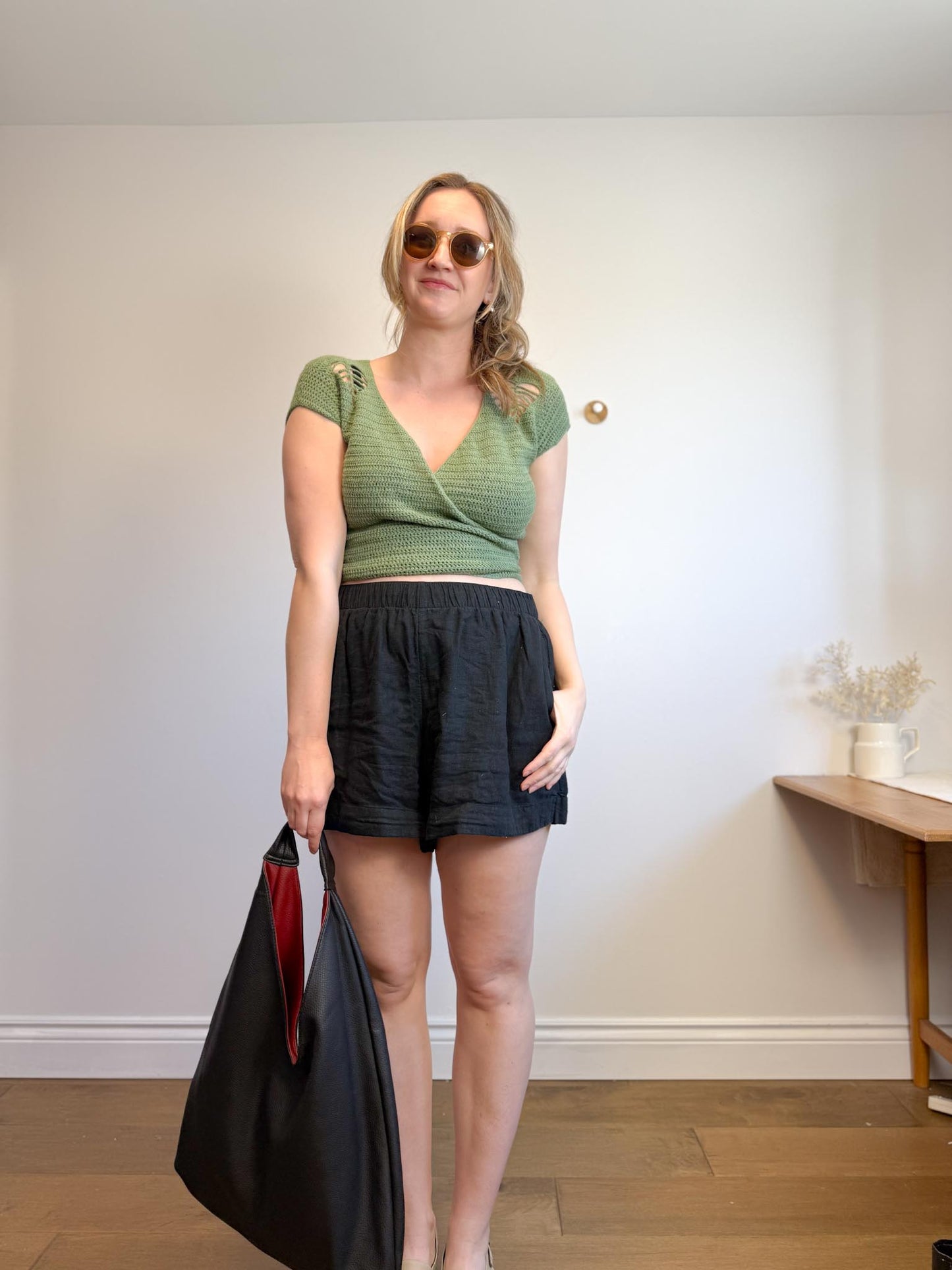 Hand Knit Wrap Top in Green (Size S/M)