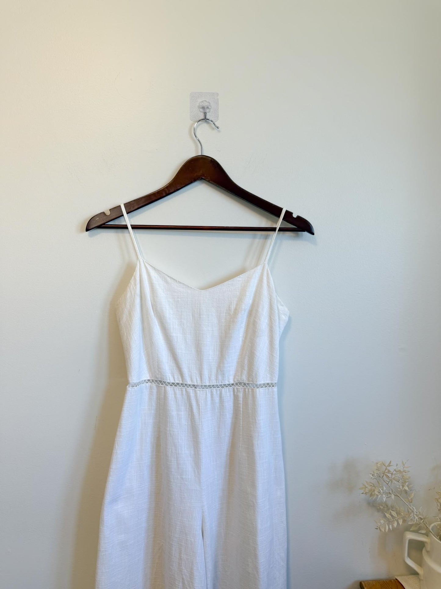 Club Monaco Wide Leg Jumpsuit with Red Floral Embroidery (Size S)