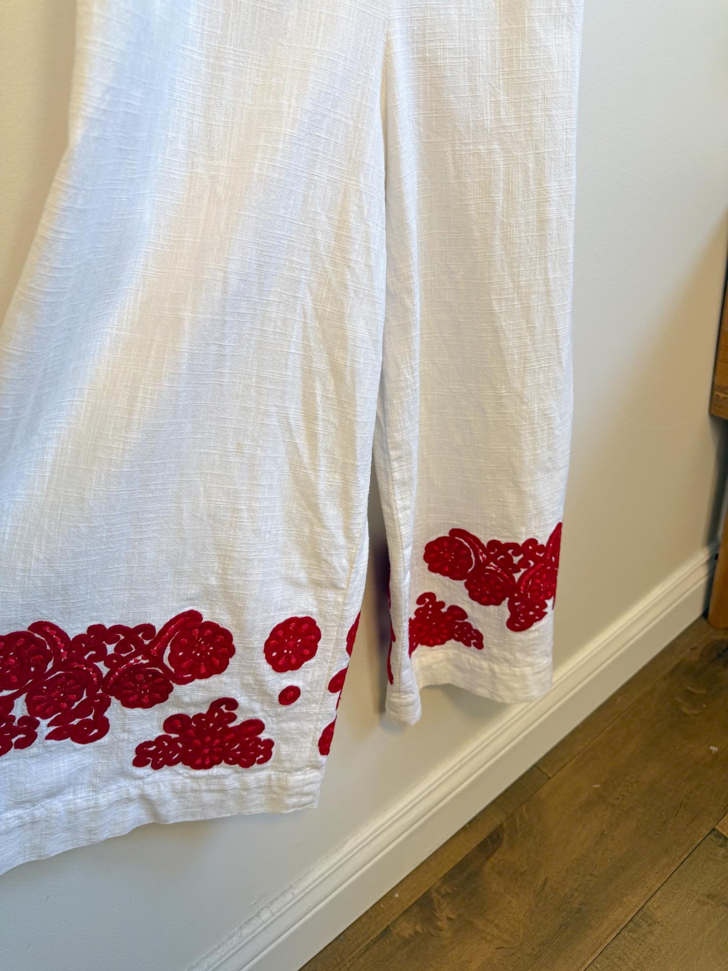Club Monaco Wide Leg Jumpsuit with Red Floral Embroidery (Size S)
