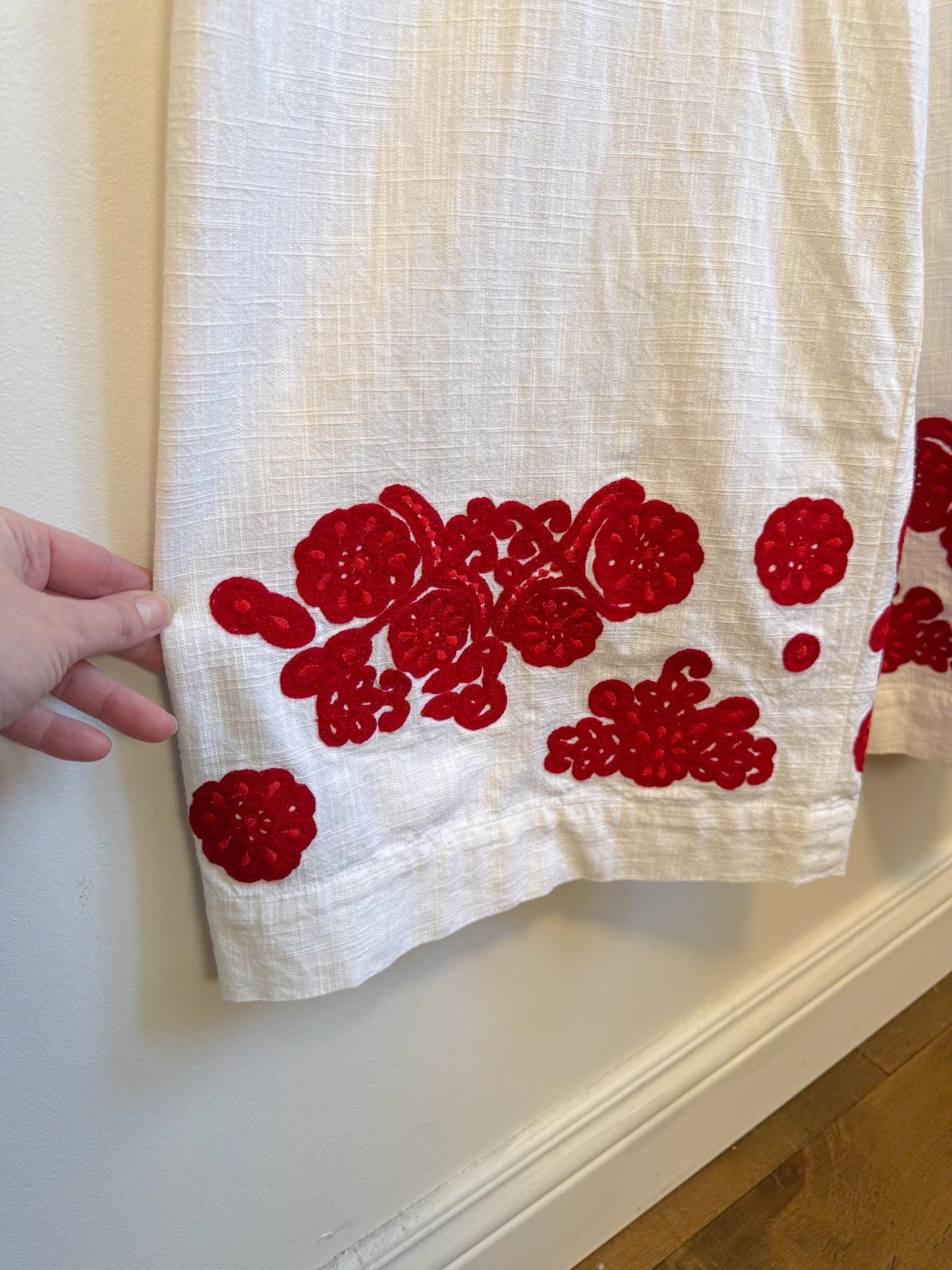 Club Monaco Wide Leg Jumpsuit with Red Floral Embroidery (Size S)