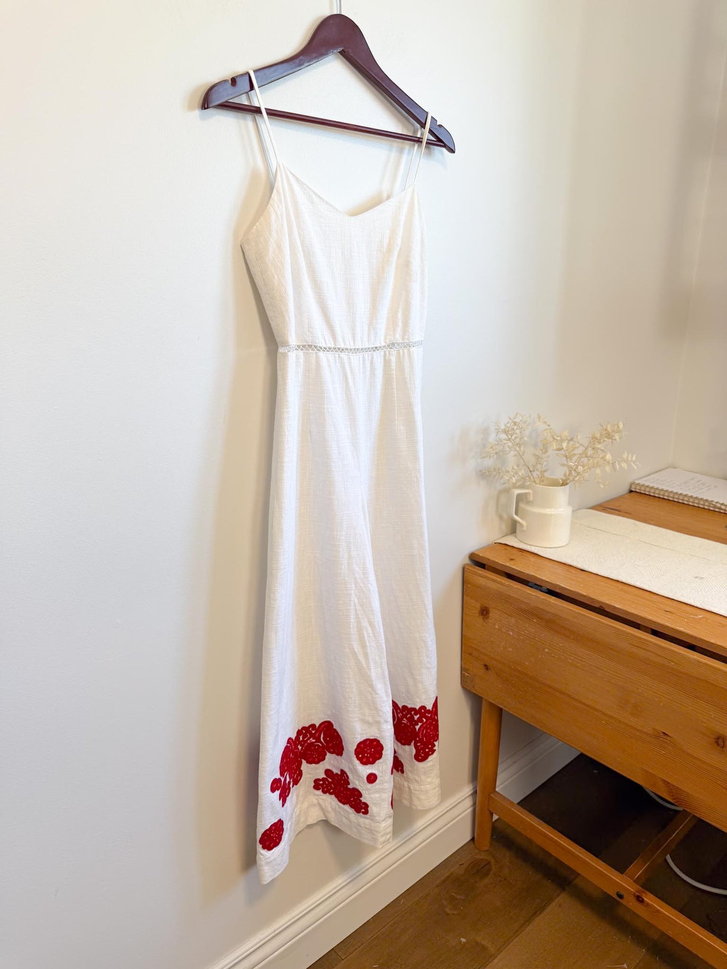 Club Monaco Wide Leg Jumpsuit with Red Floral Embroidery (Size S)