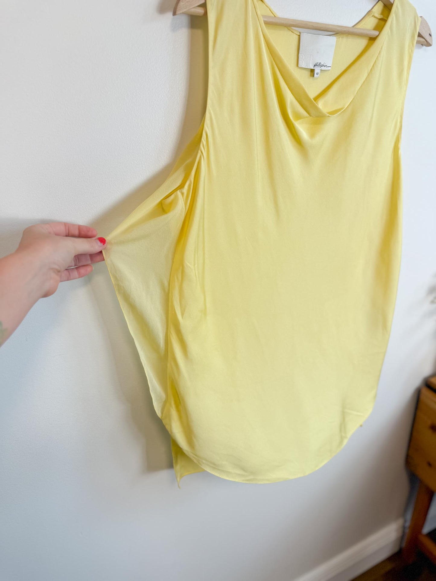 3.1 Phillip Lim Designer Silk Sleeveless Blouse in Butter Yellow (Size 10)