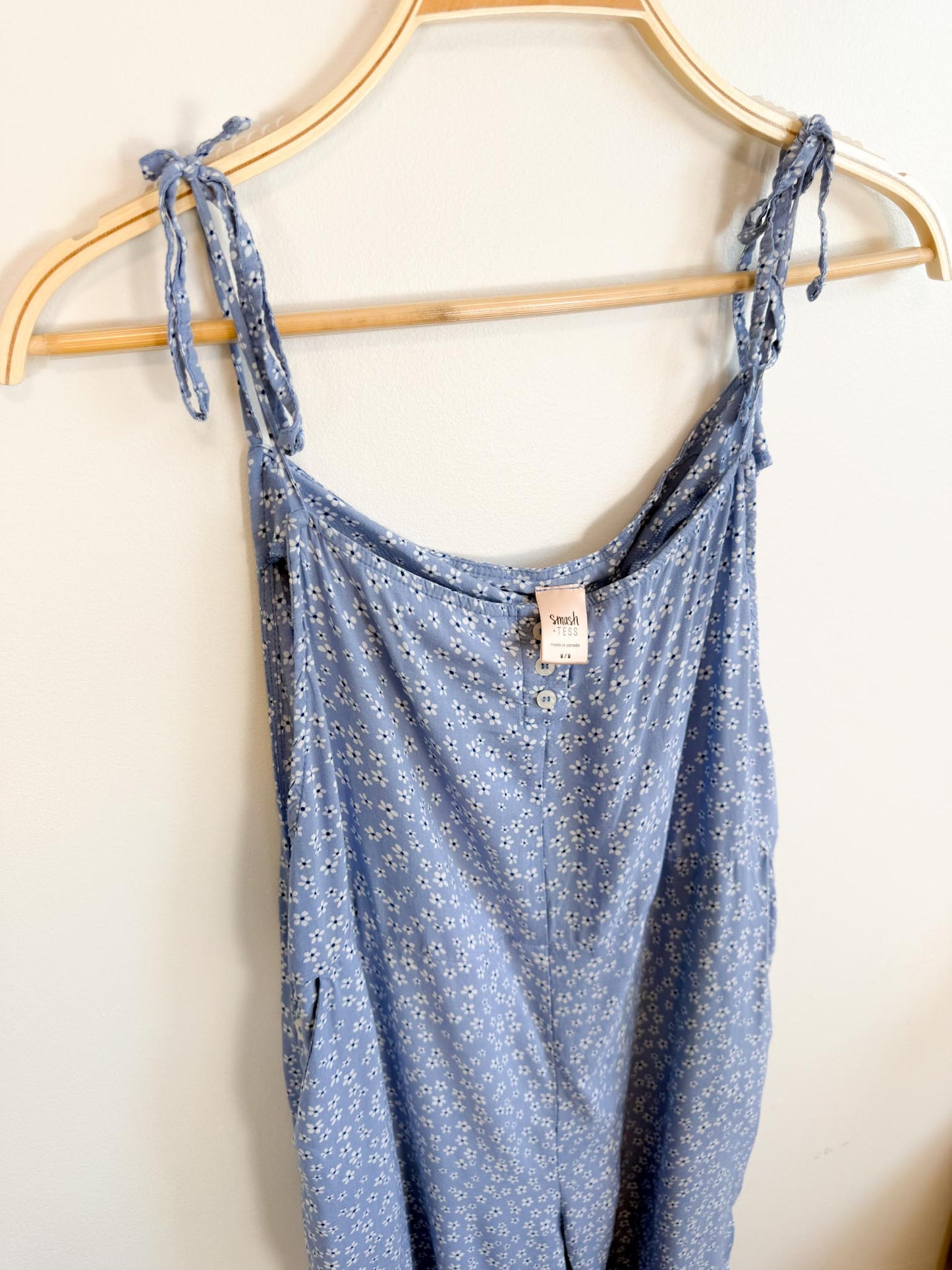 Smash & Tess Blue Floral "Jillyalls" Romper (Size M)