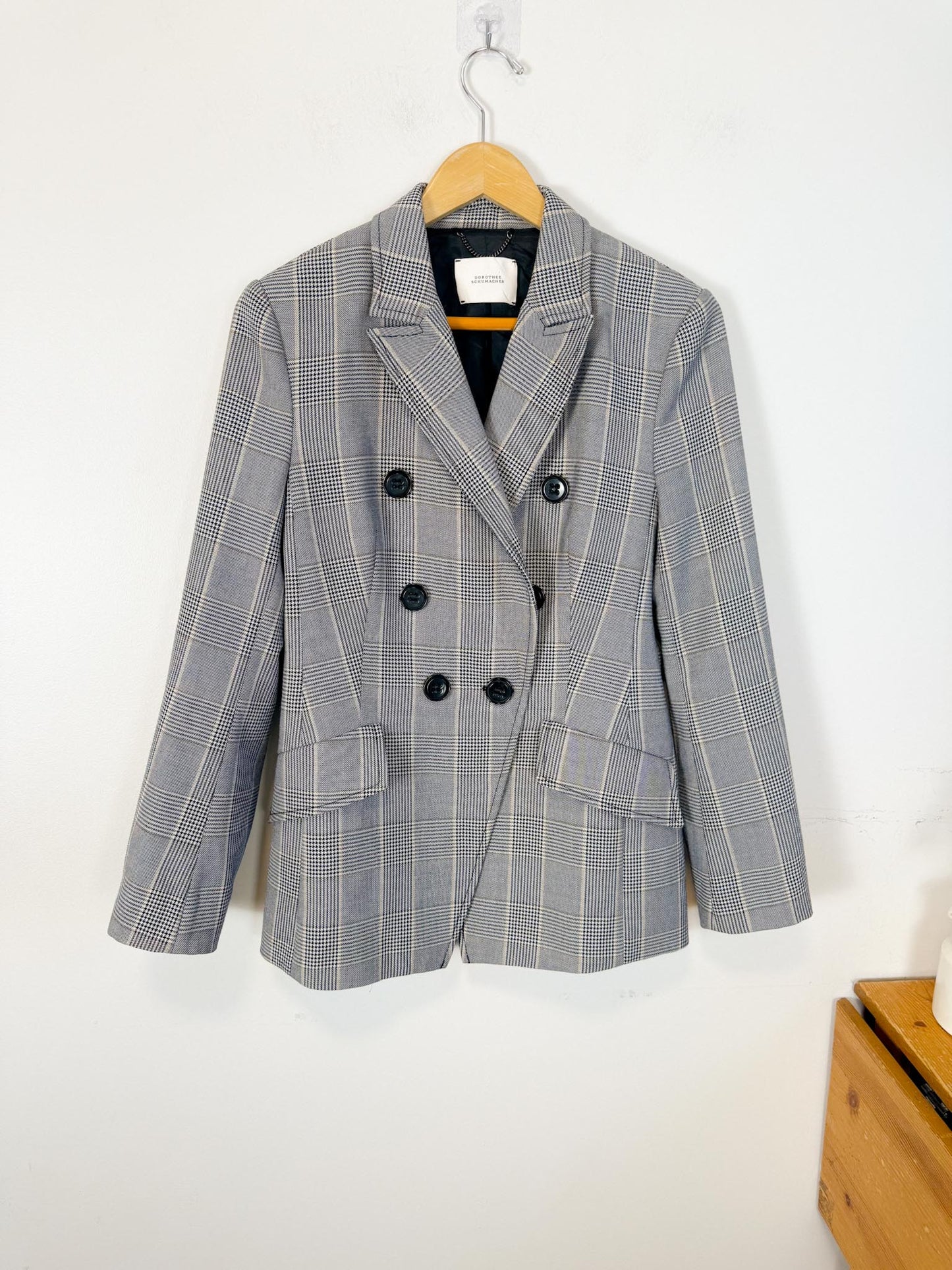 Dorothee Schumacher Double Breasted Blazer in Grey Plaid (Size S)