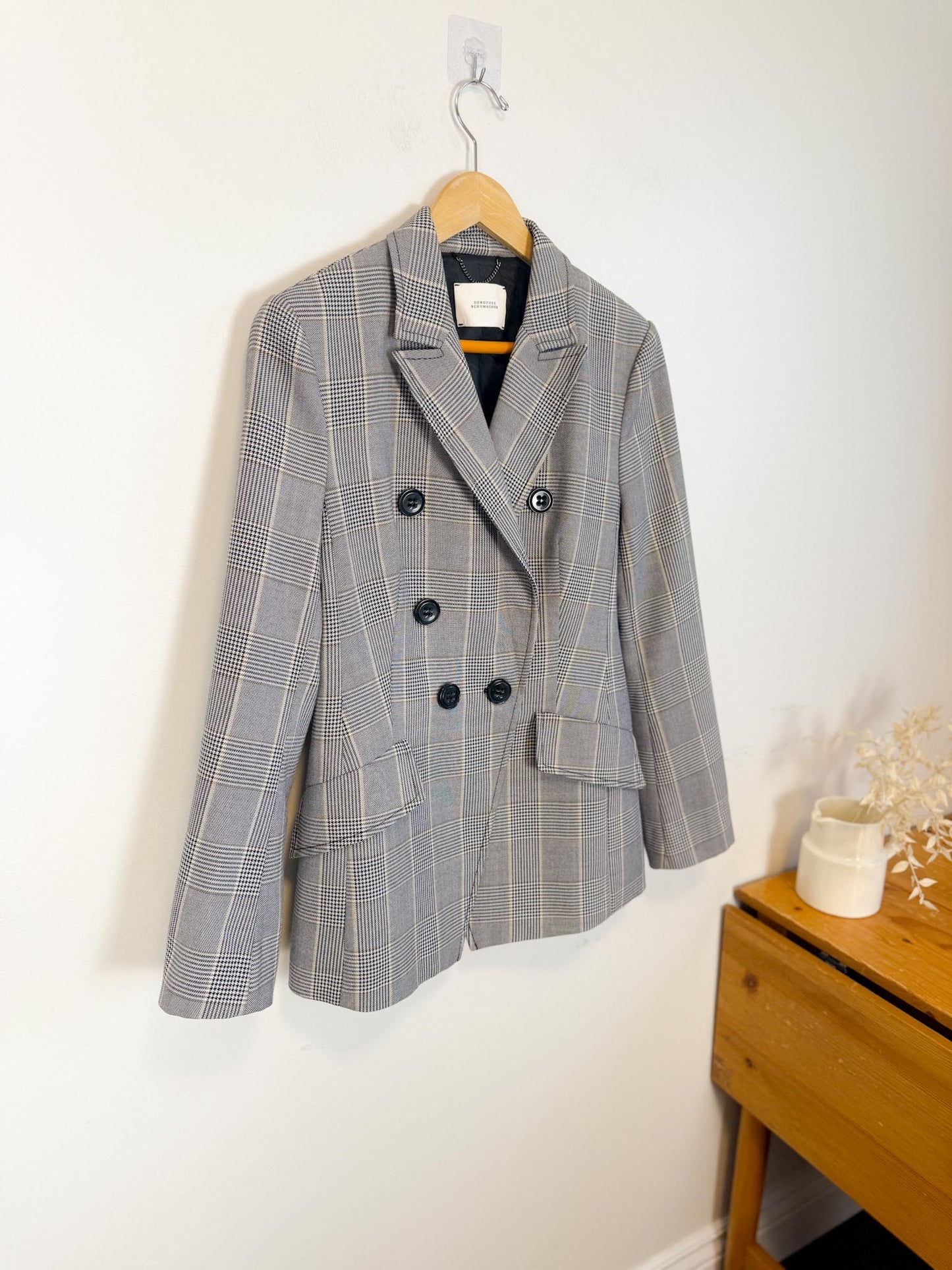 Dorothee Schumacher Double Breasted Blazer in Grey Plaid (Size S)