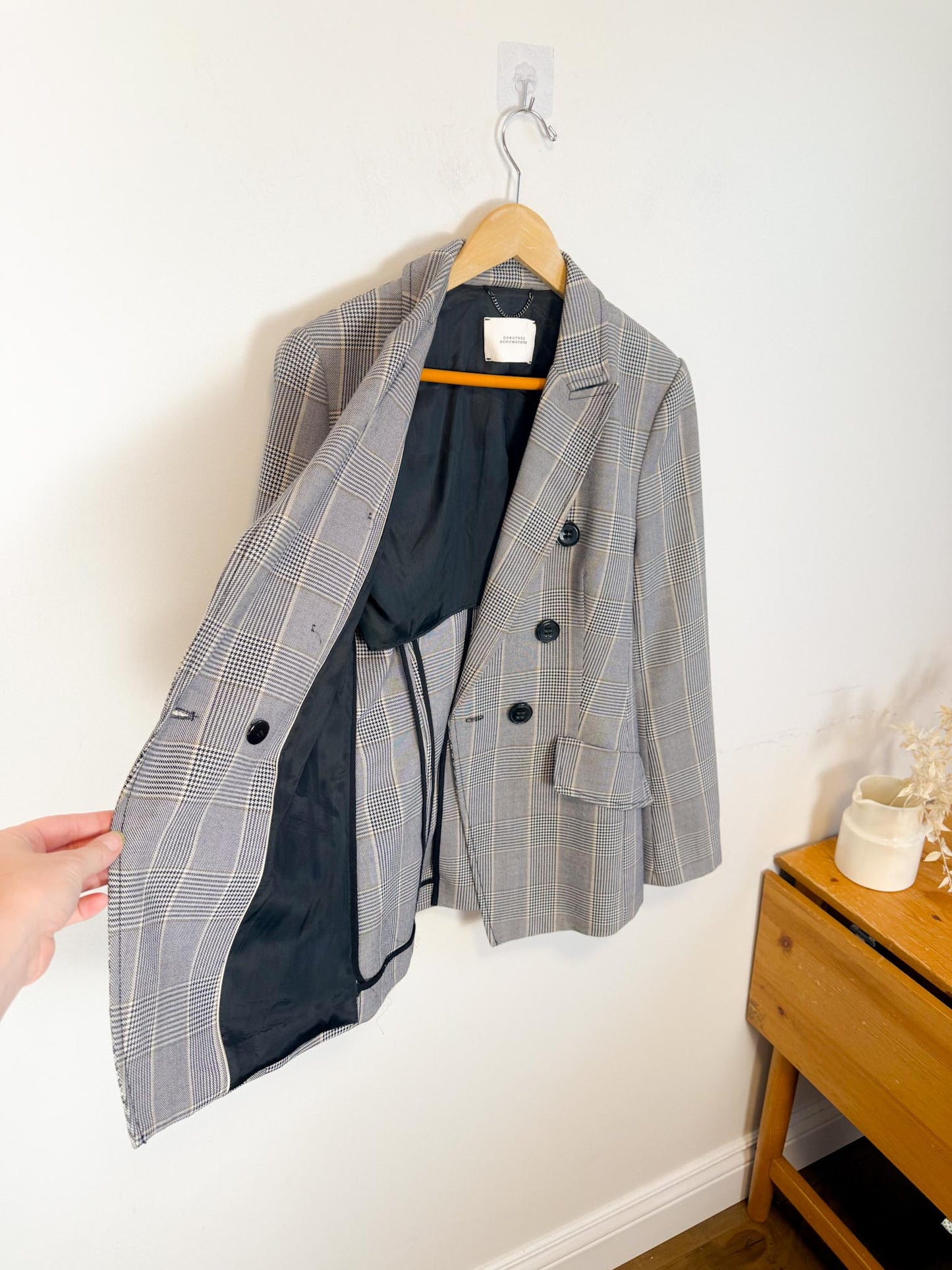 Dorothee Schumacher Double Breasted Blazer in Grey Plaid (Size S)