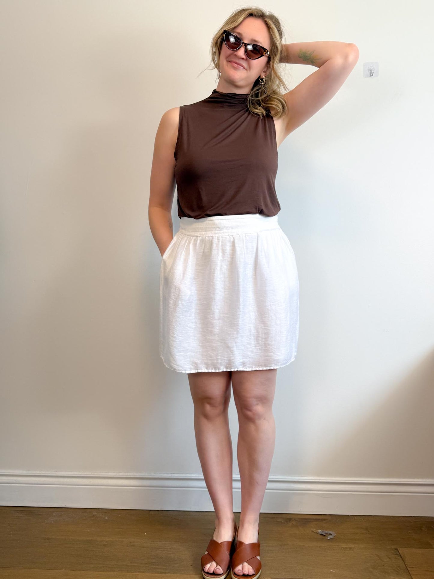 LOFT White Linen Mini Skirt (Size XL)