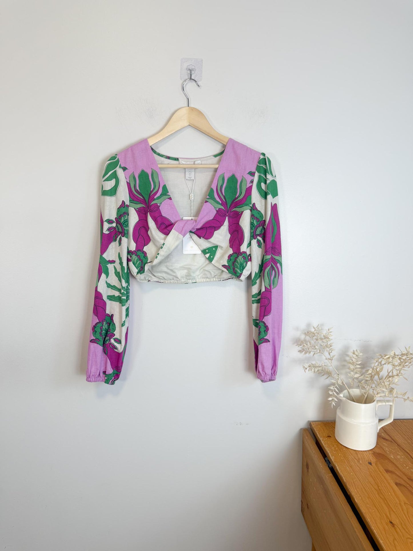Caroline Constas Linen Twist Front Crop Top NWT (Size S)