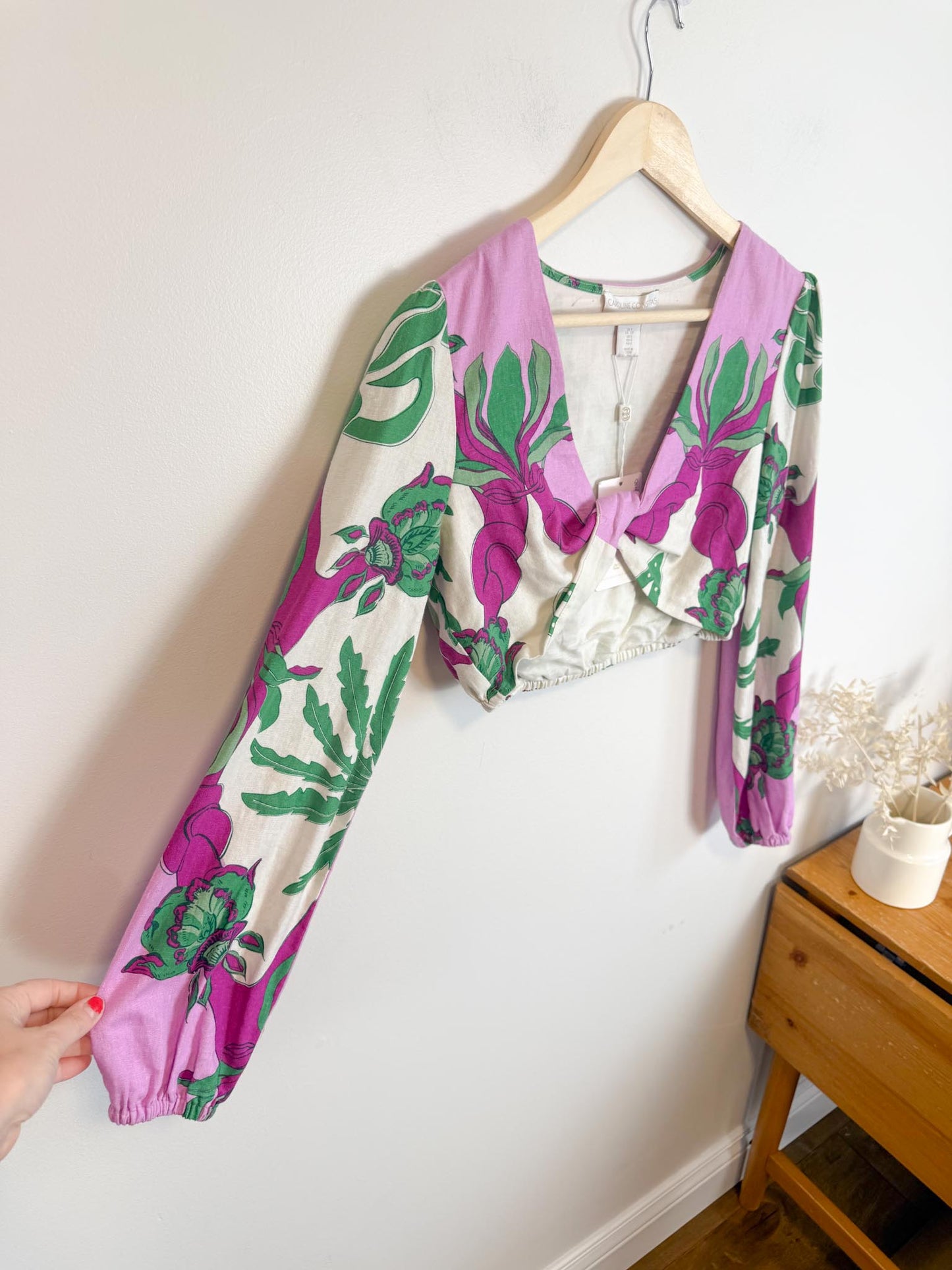 Caroline Constas Linen Twist Front Crop Top NWT (Size S)