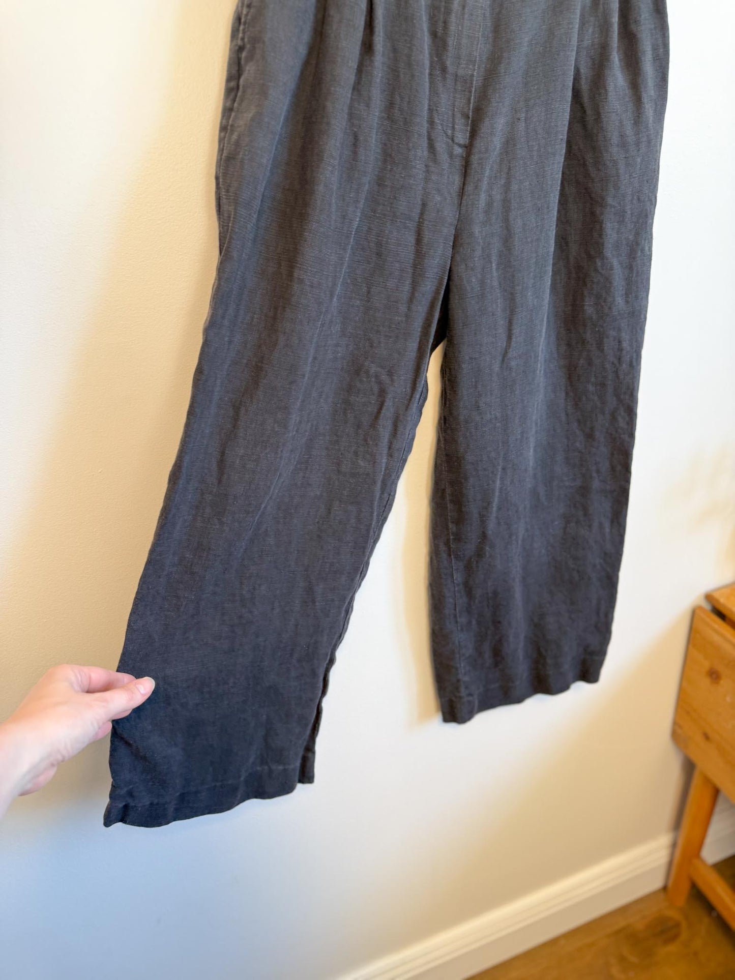 Vintage Wide Leg Linen Pants in Black (Size S)
