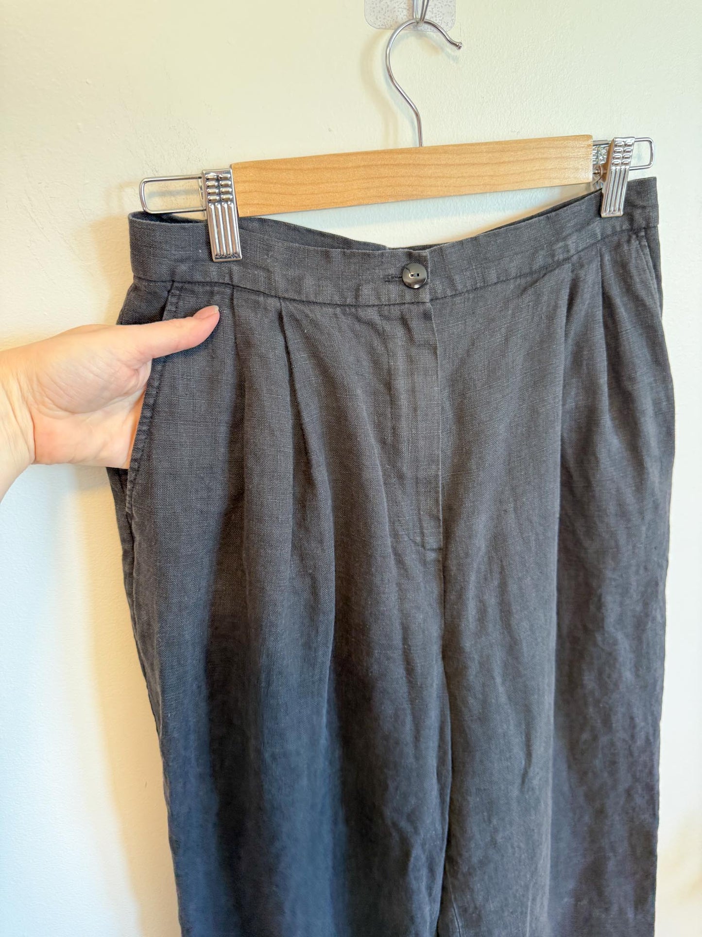 Vintage Wide Leg Linen Pants in Black (Size S)