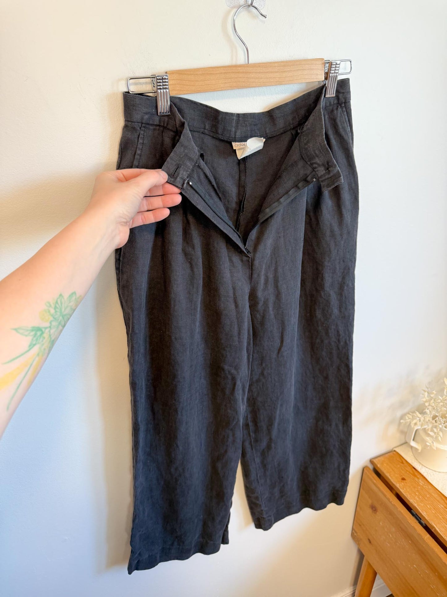 Vintage Wide Leg Linen Pants in Black (Size S)