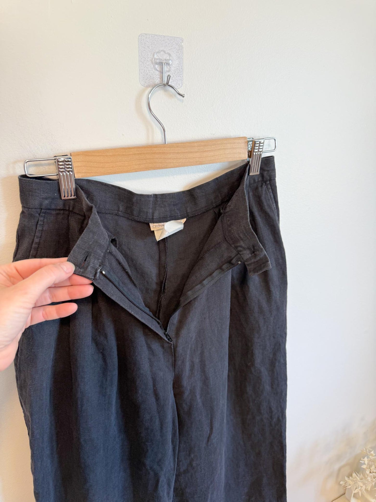 Vintage Wide Leg Linen Pants in Black (Size S)