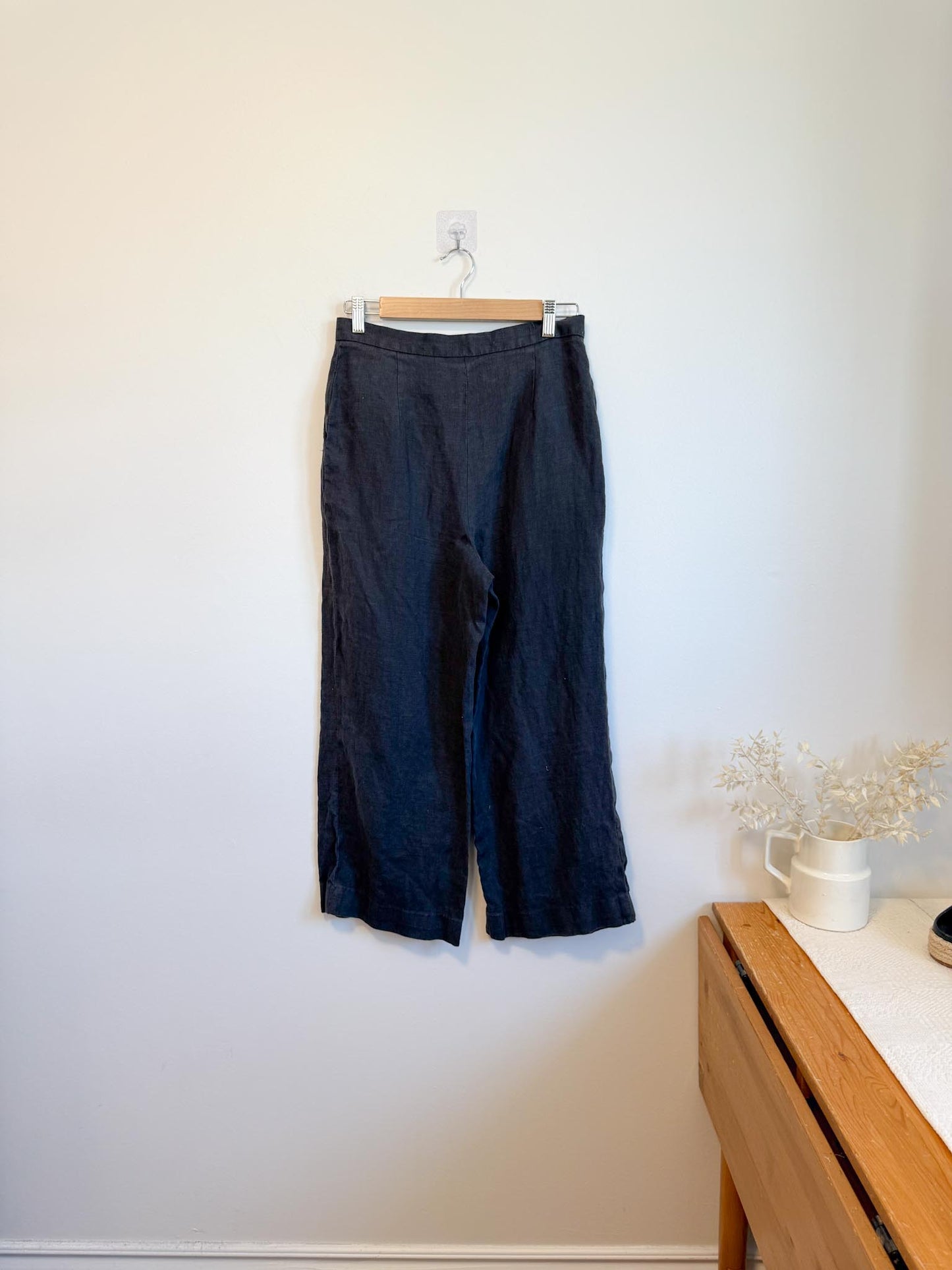 Vintage Wide Leg Linen Pants in Black (Size S)