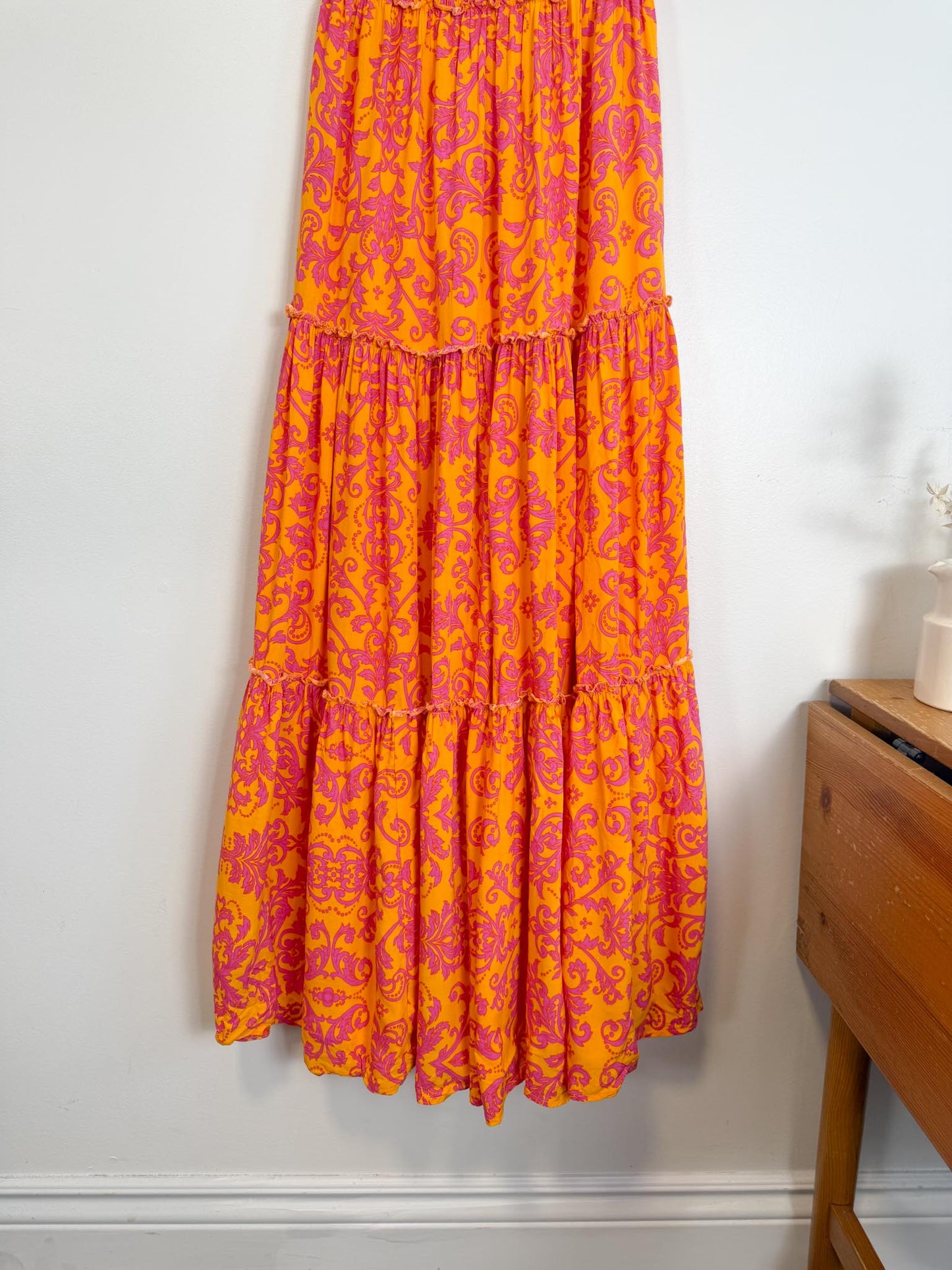 Anthropologie Abel the Label Strapless Smocked Maxi Dress in Pink/Orange Floral (Size M/L)