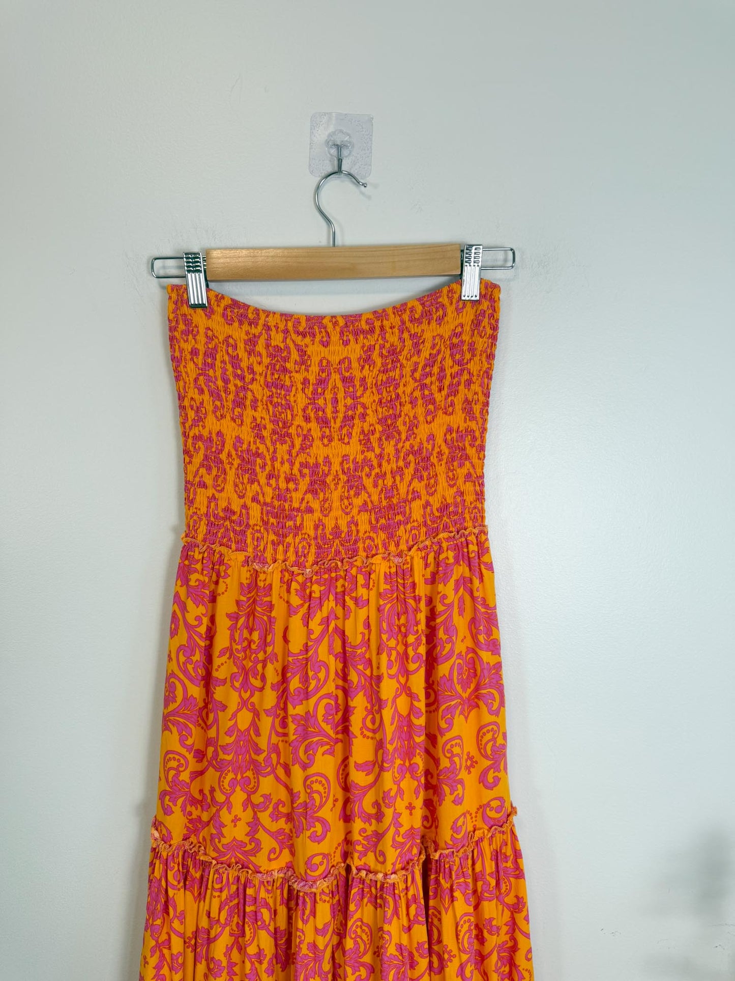 Anthropologie Abel the Label Strapless Smocked Maxi Dress in Pink/Orange Floral (Size M/L)