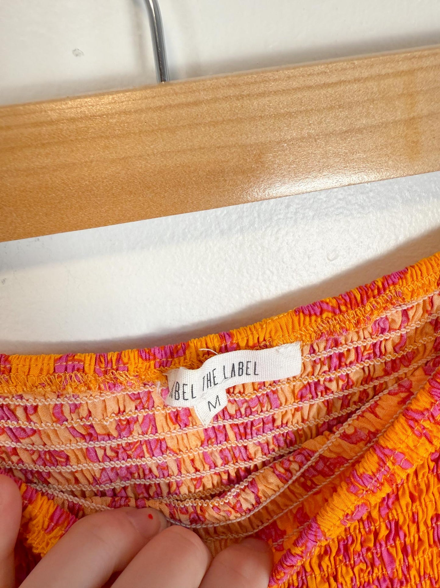 Anthropologie Abel the Label Strapless Smocked Maxi Dress in Pink/Orange Floral (Size M/L)